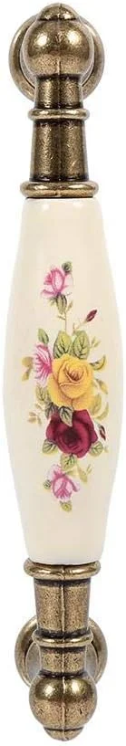 دستگیره کابینت BPOMEN، دستگیره درب سرامیکی طرح گل روستایی قدیمی برنزی DIY دستگیره کشو کمد برای کمد آشپزخانه، درب، کشو، کمد لباس، کابینت و غیره (1#)