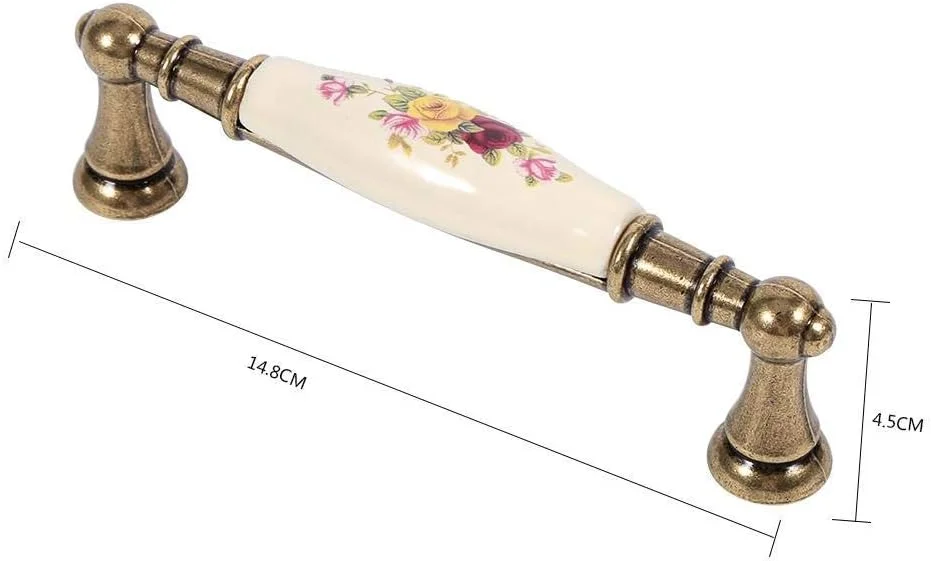 دستگیره کابینت BPOMEN، دستگیره درب سرامیکی طرح گل روستایی قدیمی برنزی DIY دستگیره کشو کمد برای کمد آشپزخانه، درب، کشو، کمد لباس، کابینت و غیره (1#)