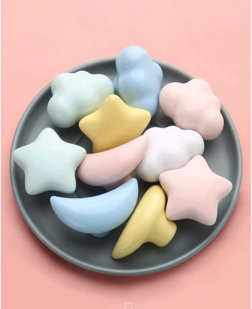 بسپورت بل 2 عدد دستگیره سرامیکی طرح ابر، دستگیره های کشو تزئینی، دستگیره های خلاقانه کمد و کابینت، دکوراسیون منزل (سفید)