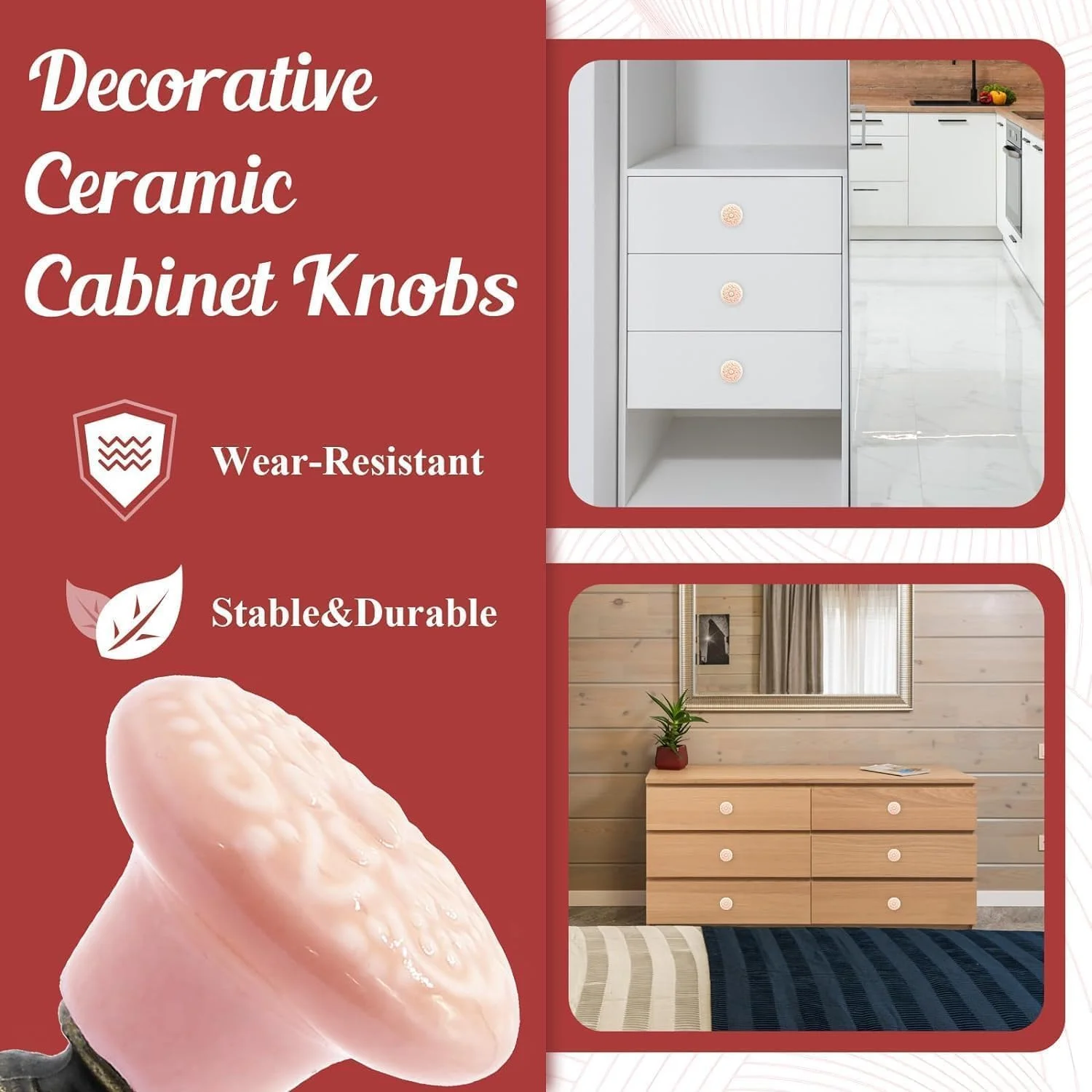 دستگیره کشو Aputue، 12 عدد دستگیره سرامیکی کمد لباس طرح رترو، دستگیره کابینت آشپزخانه وینتیج، دستگیره سرامیکی، دستگیره تزئینی کشو برای کمد، کابینت، دستگیره درب مبلمان، سایز 33 میلی متر