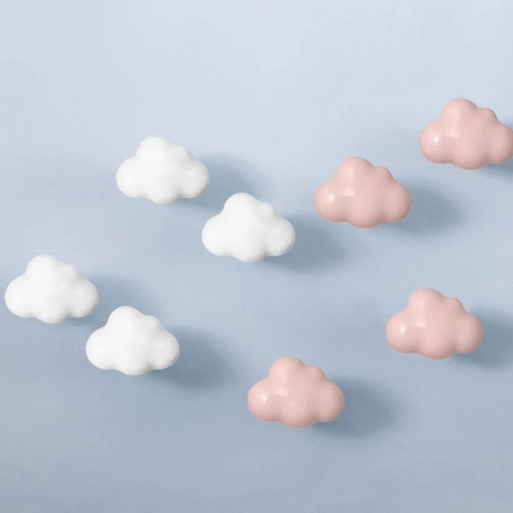 بسپورت بل 2 عدد دستگیره سرامیکی طرح ابر، دستگیره های کشو تزئینی، دستگیره های خلاقانه کمد و کابینت، دکوراسیون منزل (سفید)