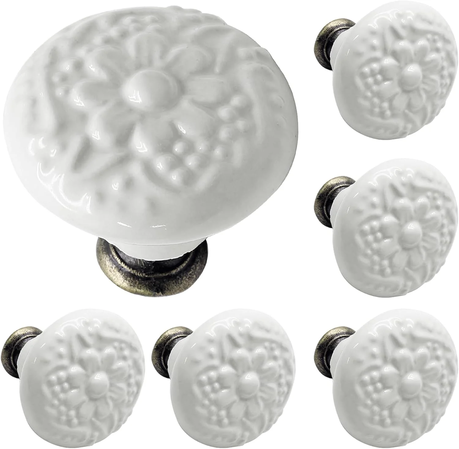 بیاونگدو 6 عدد دستگیره و پول سفید سرامیکی کابینت آشپزخانه، دستگیره های گرد کشو به سبک قدیمی، دستگیره های تزئینی درب کمد