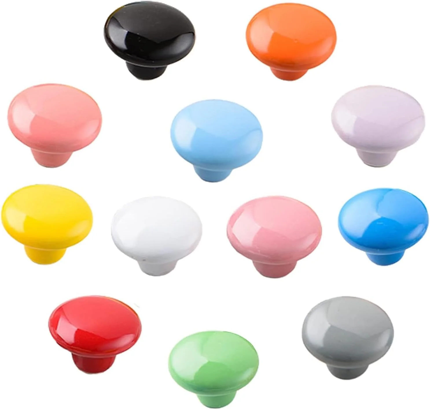 یماایس، بسته 12 عددی دستگیره های سرامیکی رنگارنگ، گرد، طرح قارچ، مناسب کمد، دراور، دستگیره های قدیمی، دستگیره درب، دستگیره کشو، دستگیره کمد، دستگیره کمد دیواری همراه با پیچ