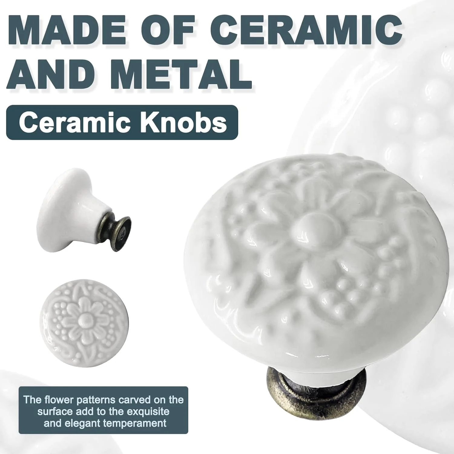 بیاونگدو 6 عدد دستگیره و پول سفید سرامیکی کابینت آشپزخانه، دستگیره های گرد کشو به سبک قدیمی، دستگیره های تزئینی درب کمد