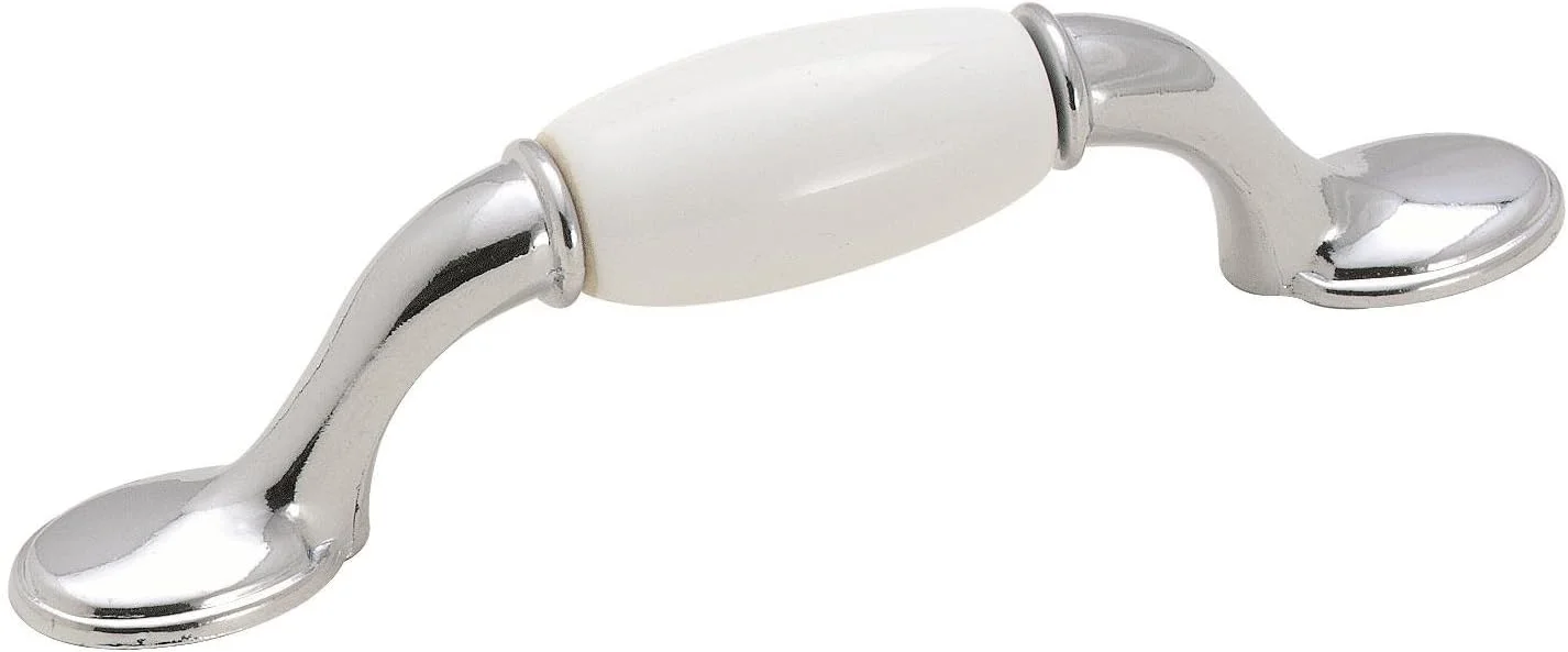 دستگیره کابینت Amerock 263WCH Allison، بیرون زدگی 3.17 سانتی متر، طول 12.7 سانتی متر، عرض 1.9 سانتی متر، درج سرامیکی جامد، سفید/کروم براق