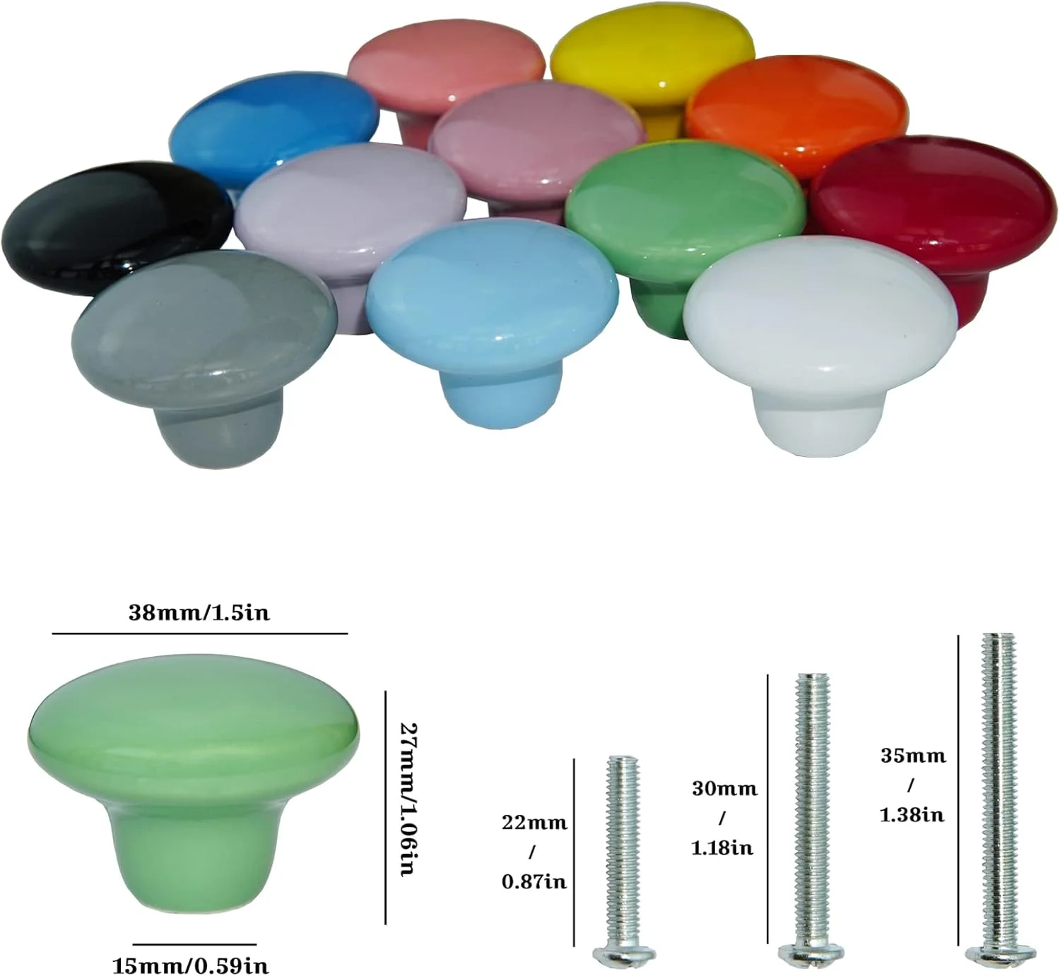 یماایس، بسته 12 عددی دستگیره های سرامیکی رنگارنگ، گرد، طرح قارچ، مناسب کمد، دراور، دستگیره های قدیمی، دستگیره درب، دستگیره کشو، دستگیره کمد، دستگیره کمد دیواری همراه با پیچ