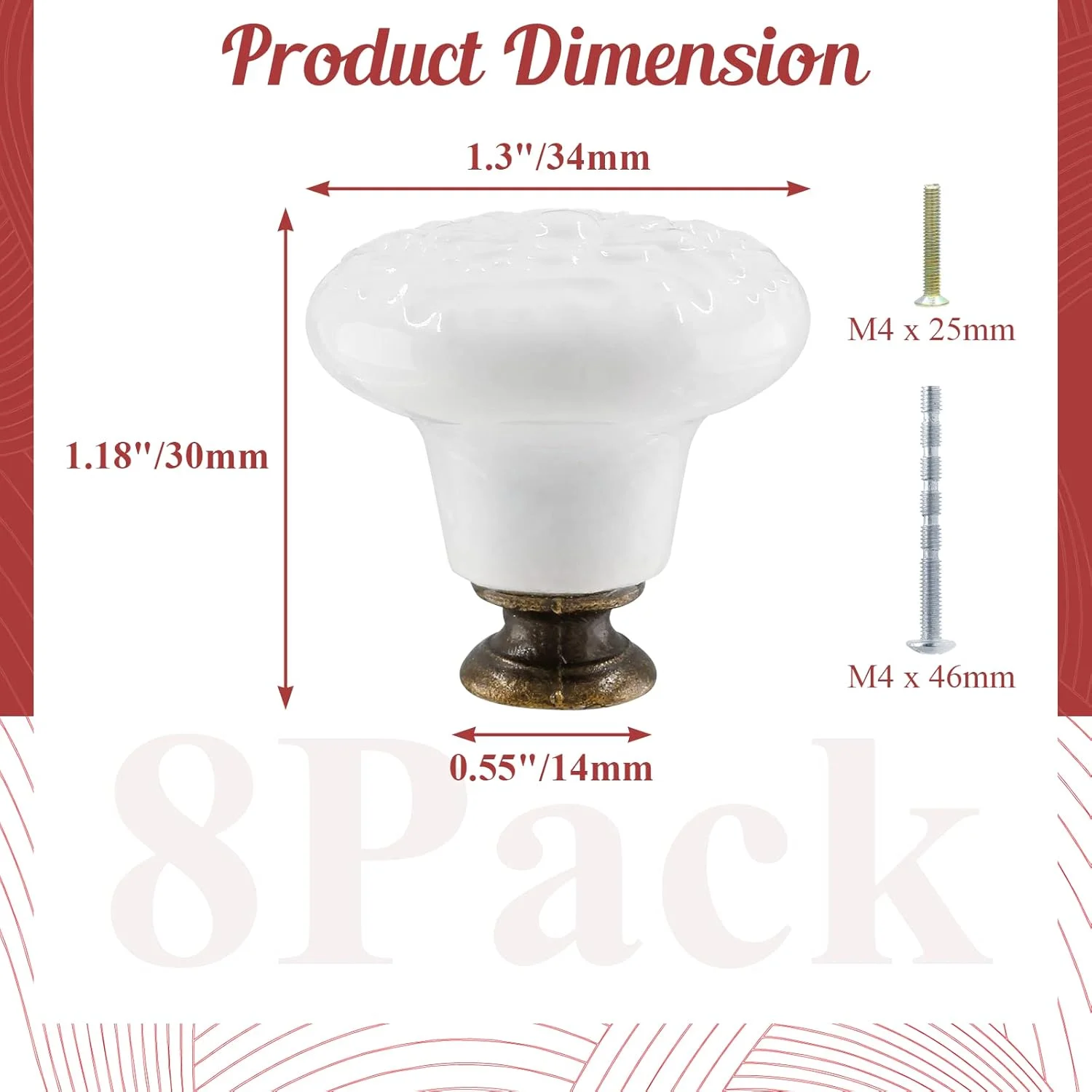 دستگیره و دکمه سرامیکی سفید رنگ Suiwotin مدل Vintage، بسته 8 عددی، مناسب کمد، کابینت و مبلمان