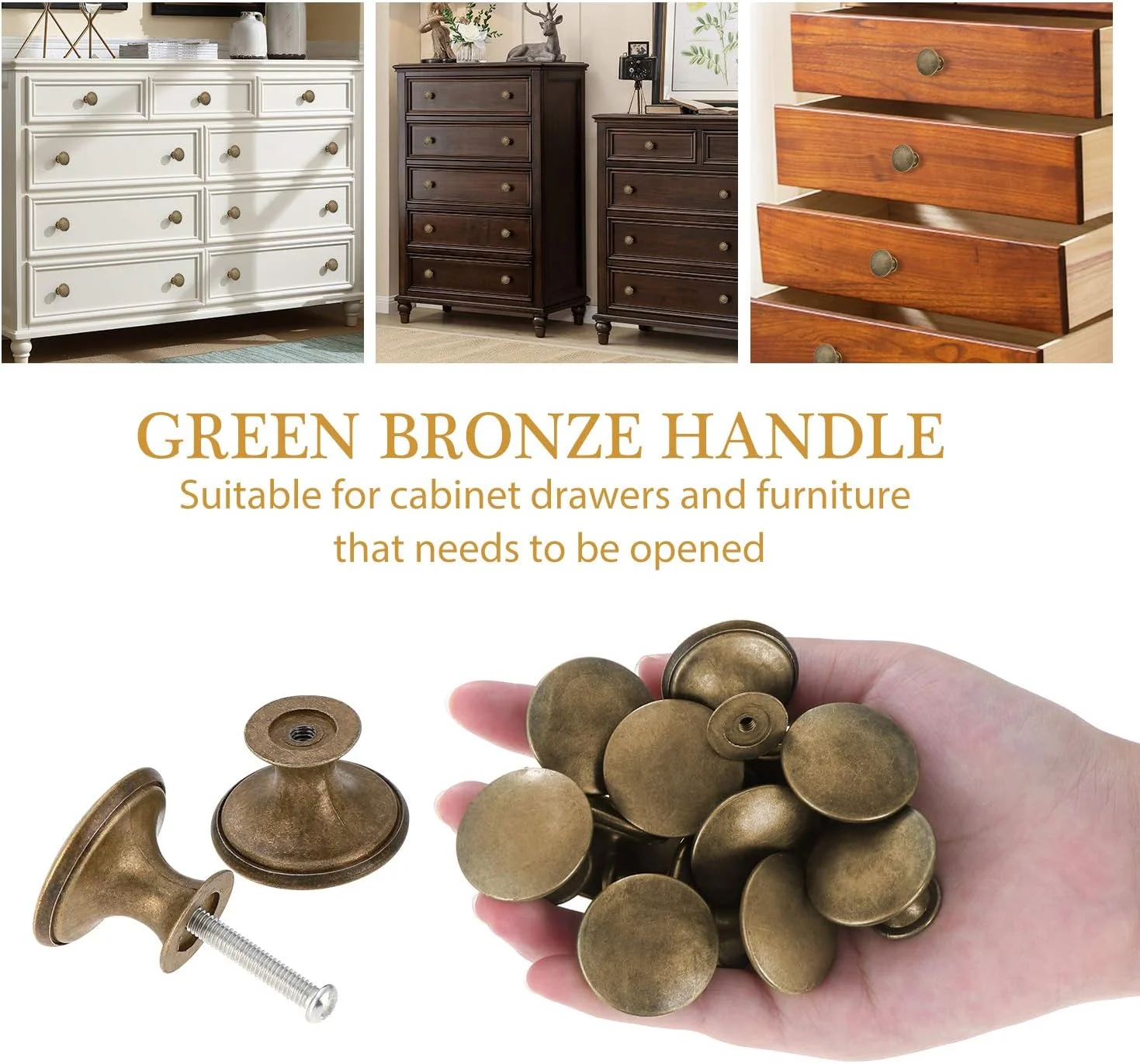 abcGoodefg 12 عدد دستگیره و کشو برنزی عتیقه، دستگیره های گرد برنجی 30 میلی متری برای کابینت، کشو، آشپزخانه، حمام، کمد، مبلمان منزل و اداره (برنز زرد)