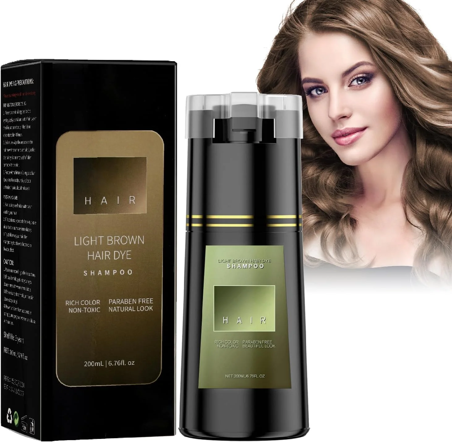 شامپو رنگ مو، شامپو رنگ مو قهوه ای روشن برای موهای سفید، فرمولاسیون گیاهی بدون آسیب به مو، بدون دکلره، شامپو رنگ مو فوری برای آقایان و خانم ها، شامپو رنگ مو 3 در 1 (قهوه ای روشن)