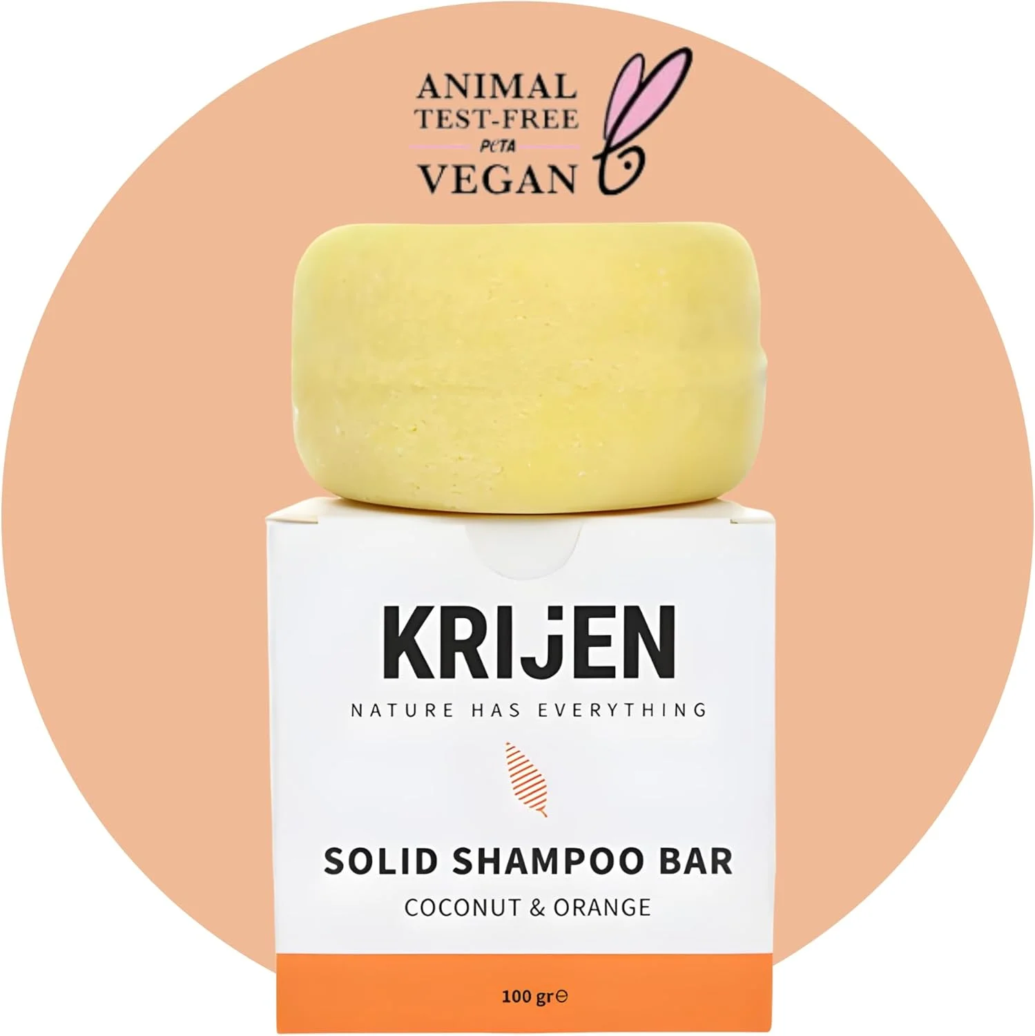 شامپو جامد وگان با روغن نارگیل و روغن پرتقال 100 گرم | حجم دهنده برای موهای نازک و معمولی | حاوی پروتئین گیاهی و پروویتامین B5