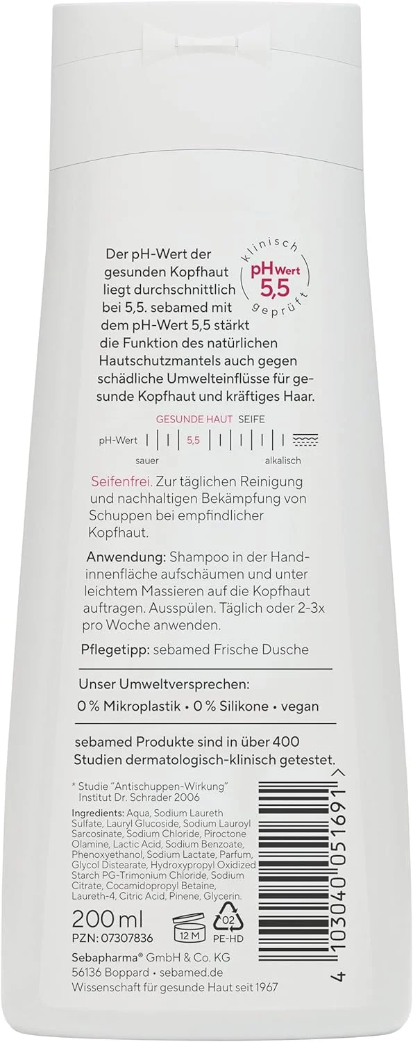 شامپو ضد شوره سبامد 200 میلی لیتر، تا 95% کاهش شوره سر تنها پس از 4 هفته، برای موهای معمولی، مناسب برای شستشوی روزانه مو، شامپو ضد شوره برای آقایان و بانوان