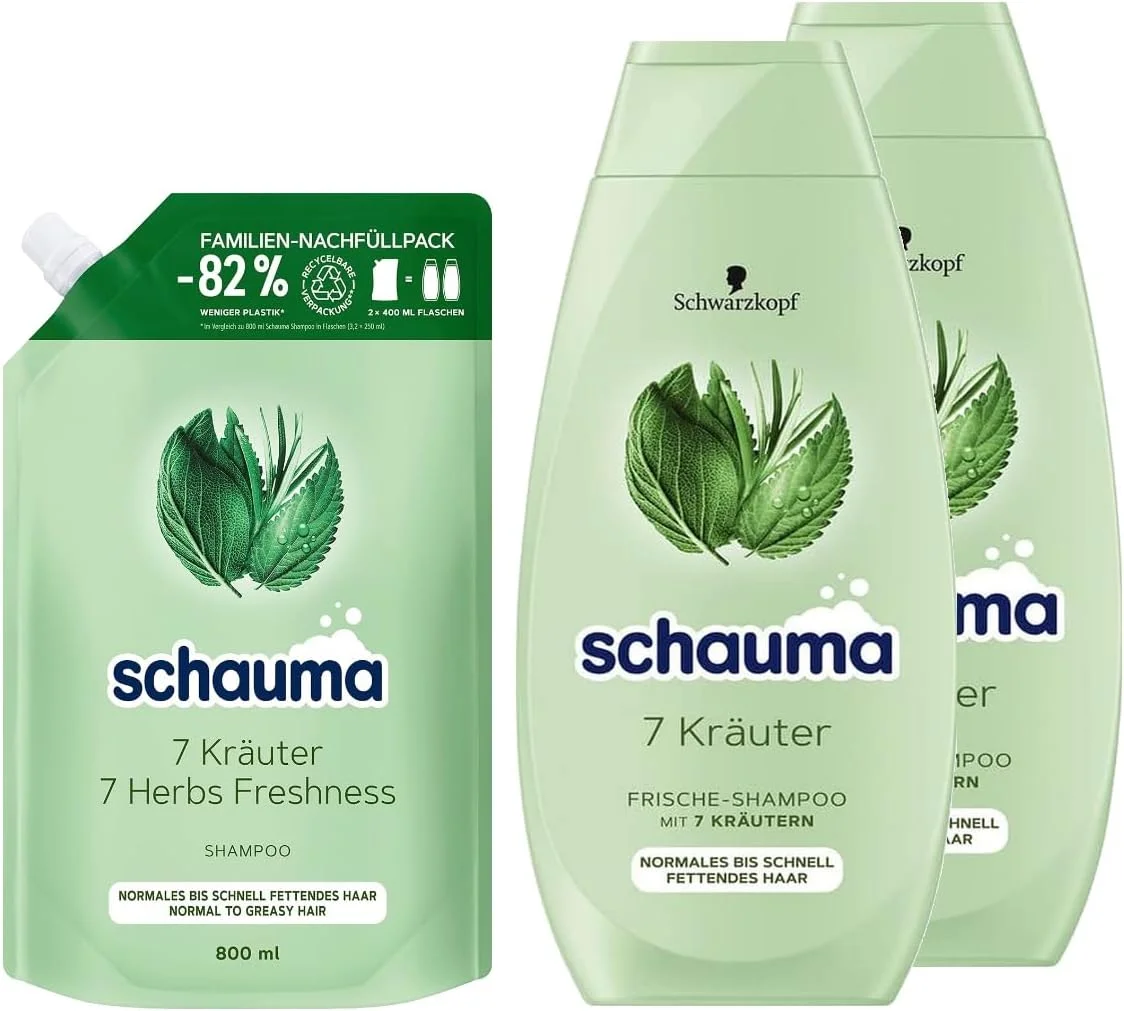 شامپو Schauma 7 Herbal، بسته پرکننده (1 x 800 میلی لیتر) شامپو طراوت بخش برای موهای معمولی تا چرب و شامپو (2 x 400 میلی لیتر) به ساختار مو طراوت و سبکی می بخشد شامپو Schauma 7 Herbal، بسته پرکننده (1 x 800 میلی لیتر) شامپو طراوت بخش برای موهای معمولی تا چرب و شامپو (2 x 400 میلی لیتر) به ساختار مو طراوت و سبکی می بخشد