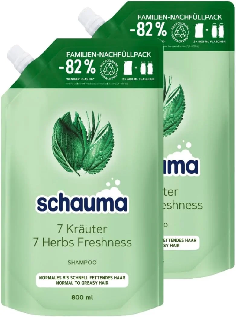 شامپو Schauma 7 Herbal، بسته پرکننده (800 میلی لیتر)، شامپو مو طراوت و ساختار سبکی به مو می بخشد، شامپو تازه برای موهای معمولی تا چرب، 2 x 800 میلی لیتر شامپو Schauma 7 Herbal، بسته پرکننده (800 میلی لیتر)، شامپو مو طراوت و ساختار سبکی به مو می بخشد، شامپو تازه برای موهای معمولی تا چرب، 2 x 800 میلی لیتر