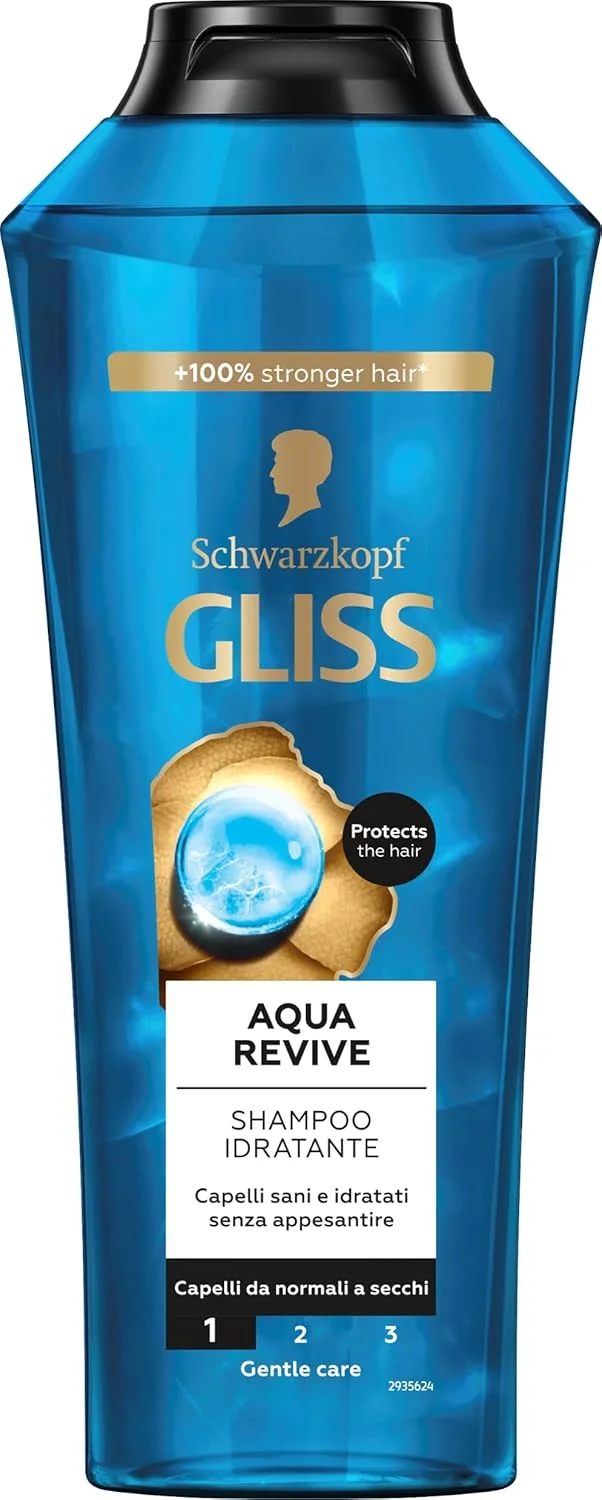 شامپو آبرسان موهای معمولی و خشک Schwarzkopf Gliss Aqua-Revive، با کمپلکس هیالورونیک و جلبک دریایی، موها را آبرسانی و تمیز می کند، 400 میلی لیتر شامپو آبرسان موهای معمولی و خشک Schwarzkopf Gliss Aqua-Revive، با کمپلکس هیالورونیک و جلبک دریایی، موها را آبرسانی و تمیز می کند، 400 میلی لیتر