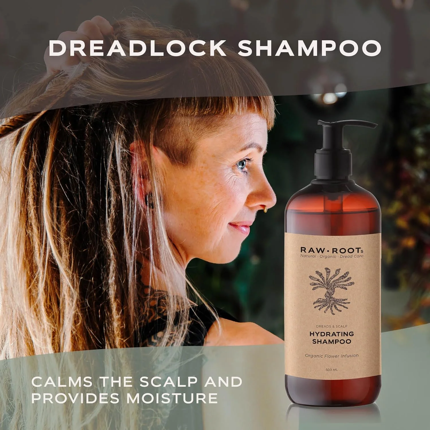 شامپو آبرسان RAW ROOTs برای در dreadlock، ۵۰۰ میلی لیتر، شامپو بدون سولفات برای موهای معمولی تا خشک، همچنین مناسب برای موهای فر، شامپو بدون سولفات سیلیکون و پارابن