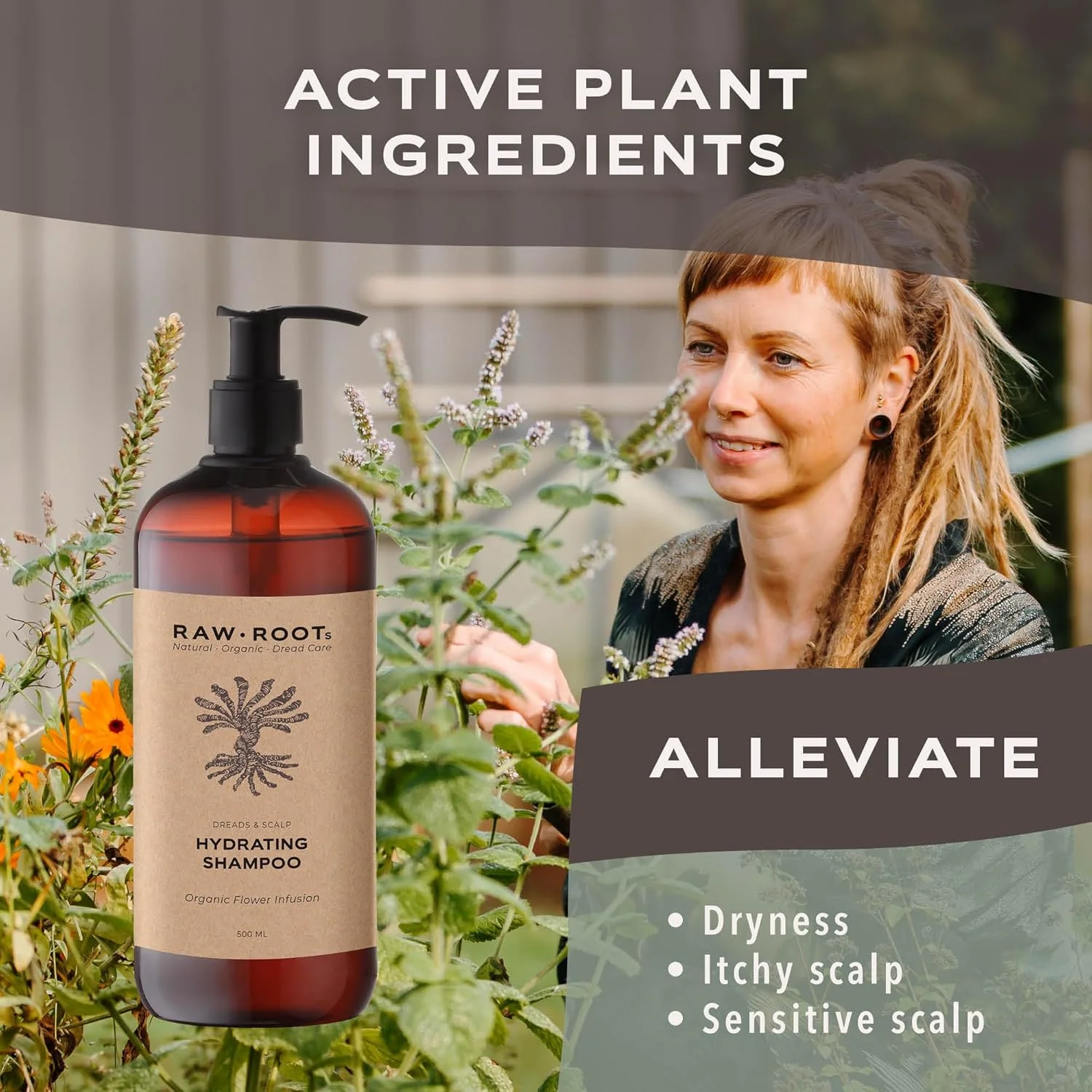 شامپو آبرسان RAW ROOTs برای در dreadlock، ۵۰۰ میلی لیتر، شامپو بدون سولفات برای موهای معمولی تا خشک، همچنین مناسب برای موهای فر، شامپو بدون سولفات سیلیکون و پارابن