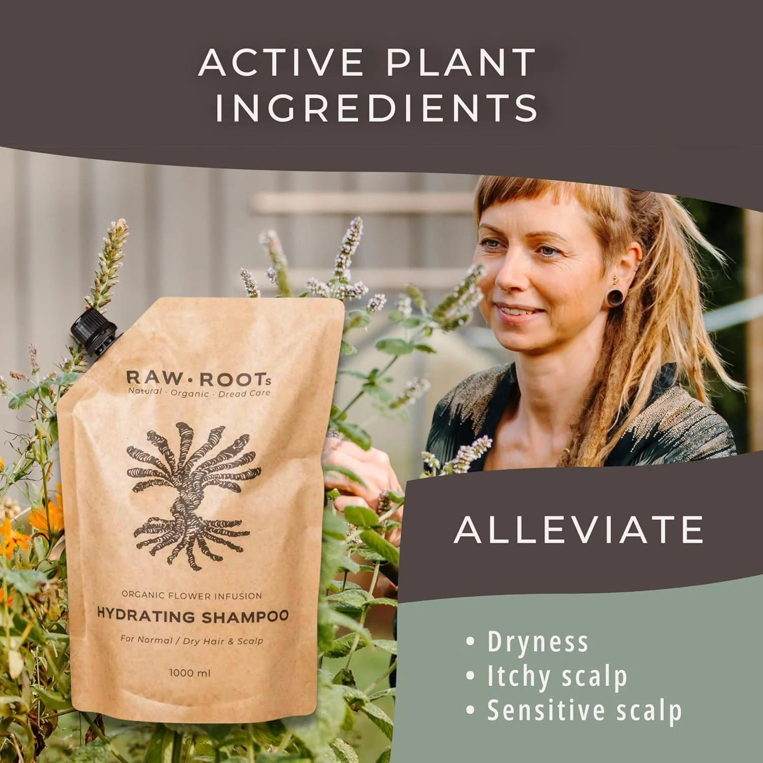 شامپو آبرسان RAW ROOTs برای در dreadlock ها 1000 میلی لیتر - شامپو بدون سولفات برای موهای معمولی تا خشک - همچنین مناسب برای موهای فر - شامپو بدون سولفات سیلیکون و پارابن