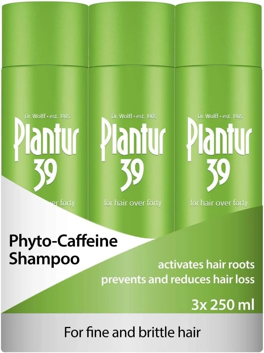 شامپو کافئین Plantur 39 جلوگیری و کاهش دهنده ریزش مو 3x 250ml | برای موهای نازک و شکننده | فرمول منحصر به فرد گالینک از رشد مو پشتیبانی می کند | مراقبت از موی زنان ساخت آلمان