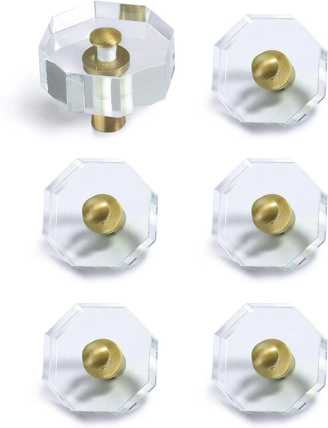 دستگیره های کریستالی شیشه ای SYOSI، دستگیره و کشو کابینت، دستگیره برنجی سخت افزار طلایی مبلمان برای کمد آشپزخانه 6 عددی (هشت ضلعی)