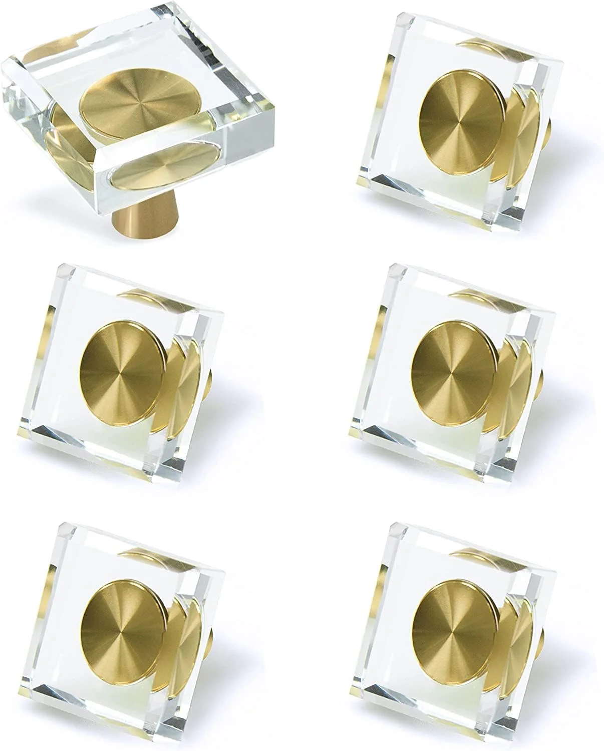 دستگیره های کریستالی شیشه ای SYOSI، دستگیره و کشو کابینت، دستگیره های کریستالی بیضی شکل برای کشوهای کمد، دستگیره کشو برنجی سخت افزار طلایی مبلمان برای آشپزخانه کمد 6 عددی (مربع)