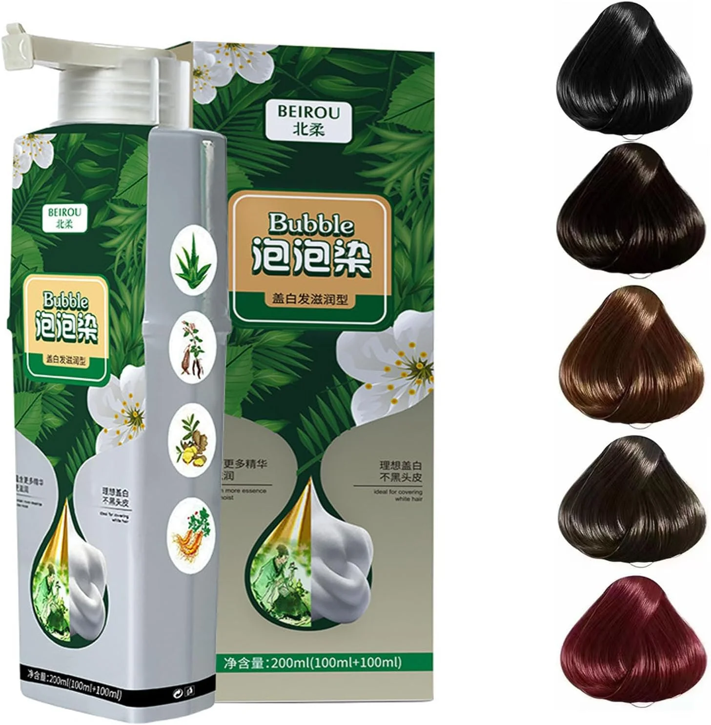 شامپو رنگ مو فوم عصاره گیاهی برای رنگ کردن موهای سفید، رنگرزی طبیعی برای زنان و مردان (مشکی)