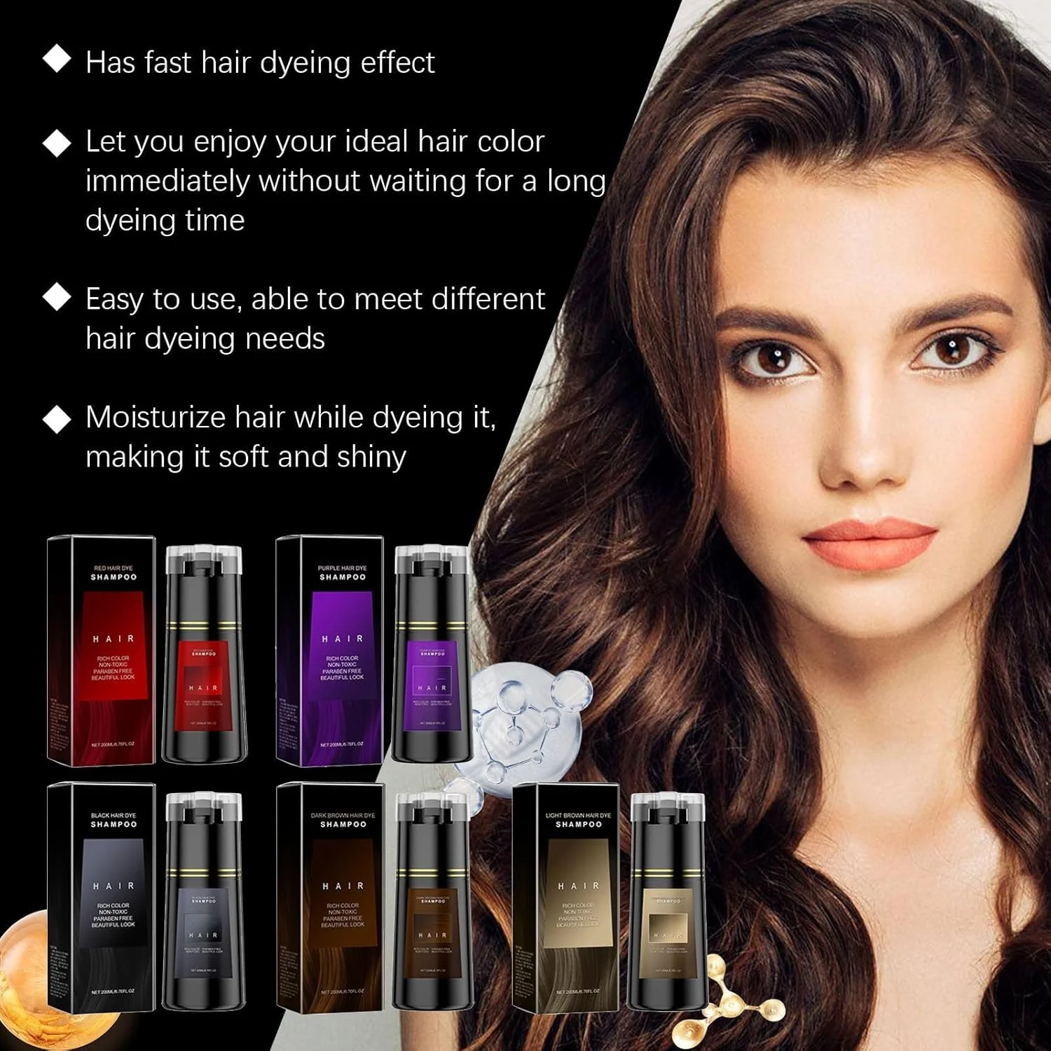 شامپو رنگ مو فوری Polar - رنگ دهنده و احیا کننده مو، رنگ موی سالم برای موهای مشکی (قهوه ای)