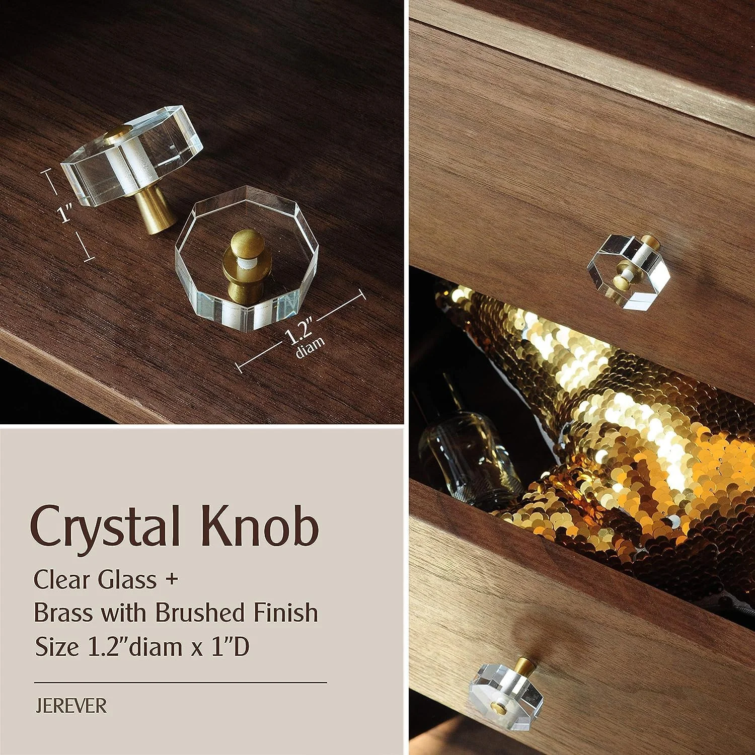 دستگیره های کریستالی شیشه ای SYOSI، دستگیره و کشو کابینت، دستگیره برنجی سخت افزار طلایی مبلمان برای کمد آشپزخانه 6 عددی (هشت ضلعی)