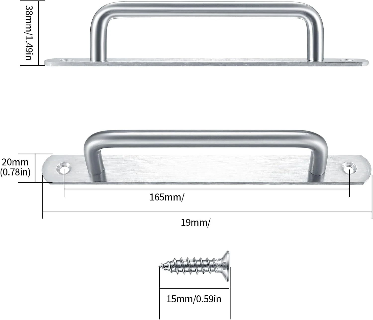 دستگیره درب کشویی، 2 عدد دستگیره فشاری کششی درب، دستگیره درب کابینت انبار استیل ضد زنگ، دستگیره کشویی درب گاراژ باغچه ای نقره ای با صفحات فلزی (نقره ای)
