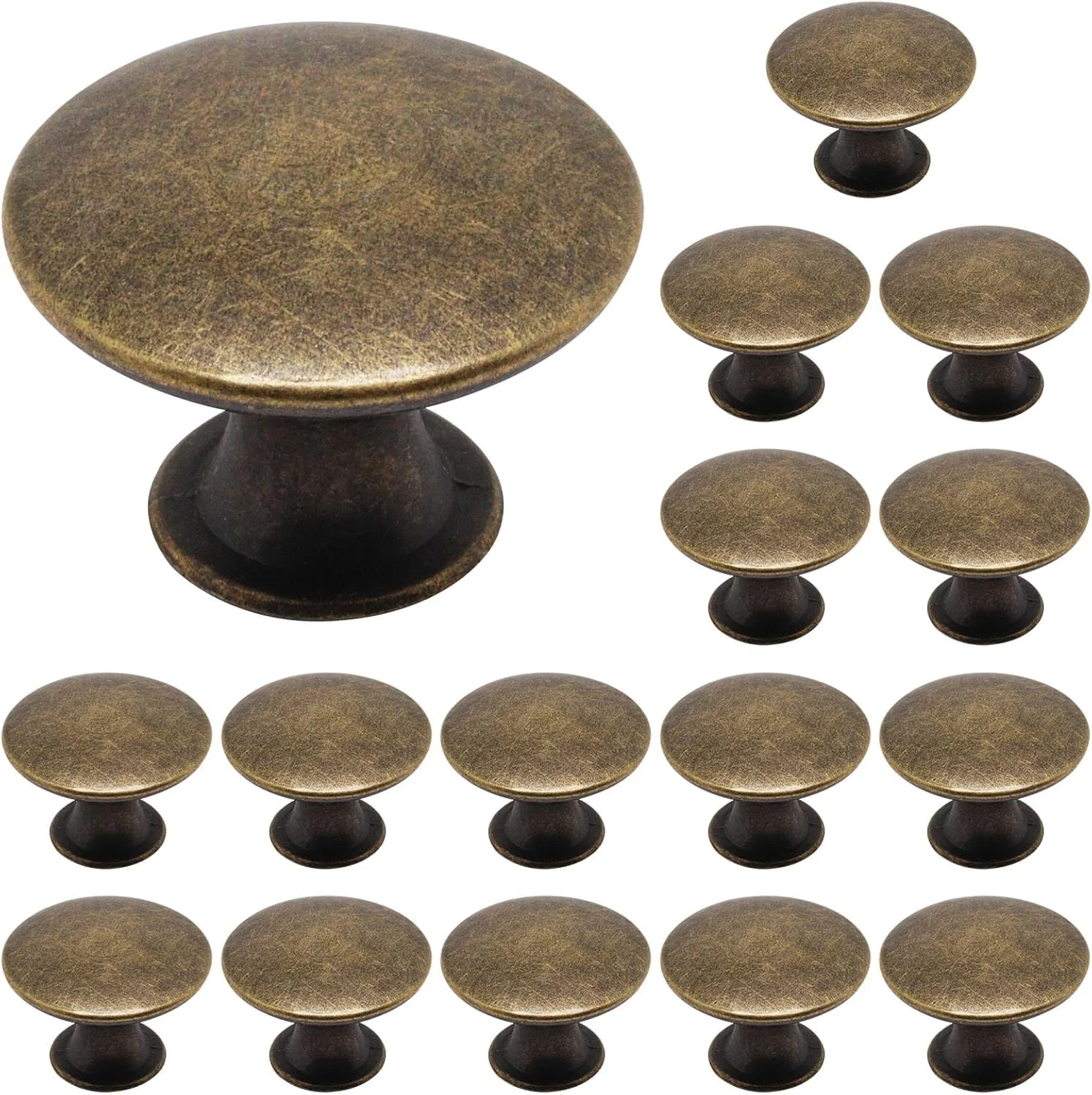 SWZHAI 16 عدد دستگیره کابینت برنجی عتیقه، دستگیره گرد کمد، دستگیره کشو آشپزخانه، دستگیره های کشویی کمد تک سوراخ