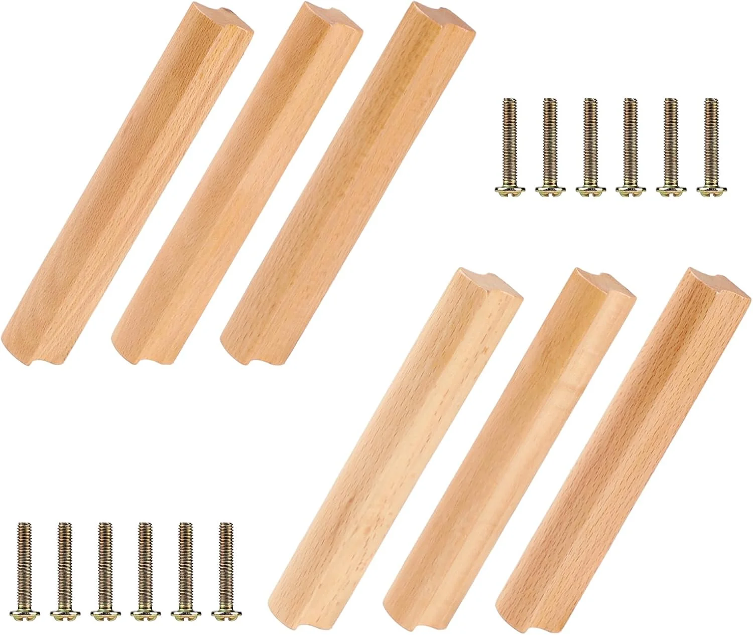 دستگیره چوبی کشو مبلمان آشپزخانه SWAWIS، 6 عددی، 128 میلی متر، دستگیره های مدرن مبلمان با پیچ، دستگیره های چوبی راش برای کابینت ها، کشوها، مبلمان آشپزخانه