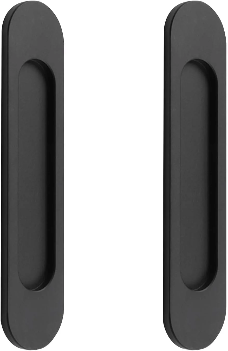 دستگیره کشویی بیضی شکل خود چسب، 2 عدد دستگیره توکار آلیاژ آلومینیوم مشکی مات بدون نیاز به پانچ برای درب های کشویی انبار، پنجره ها، کابینت ها / 18 سانتی متر
