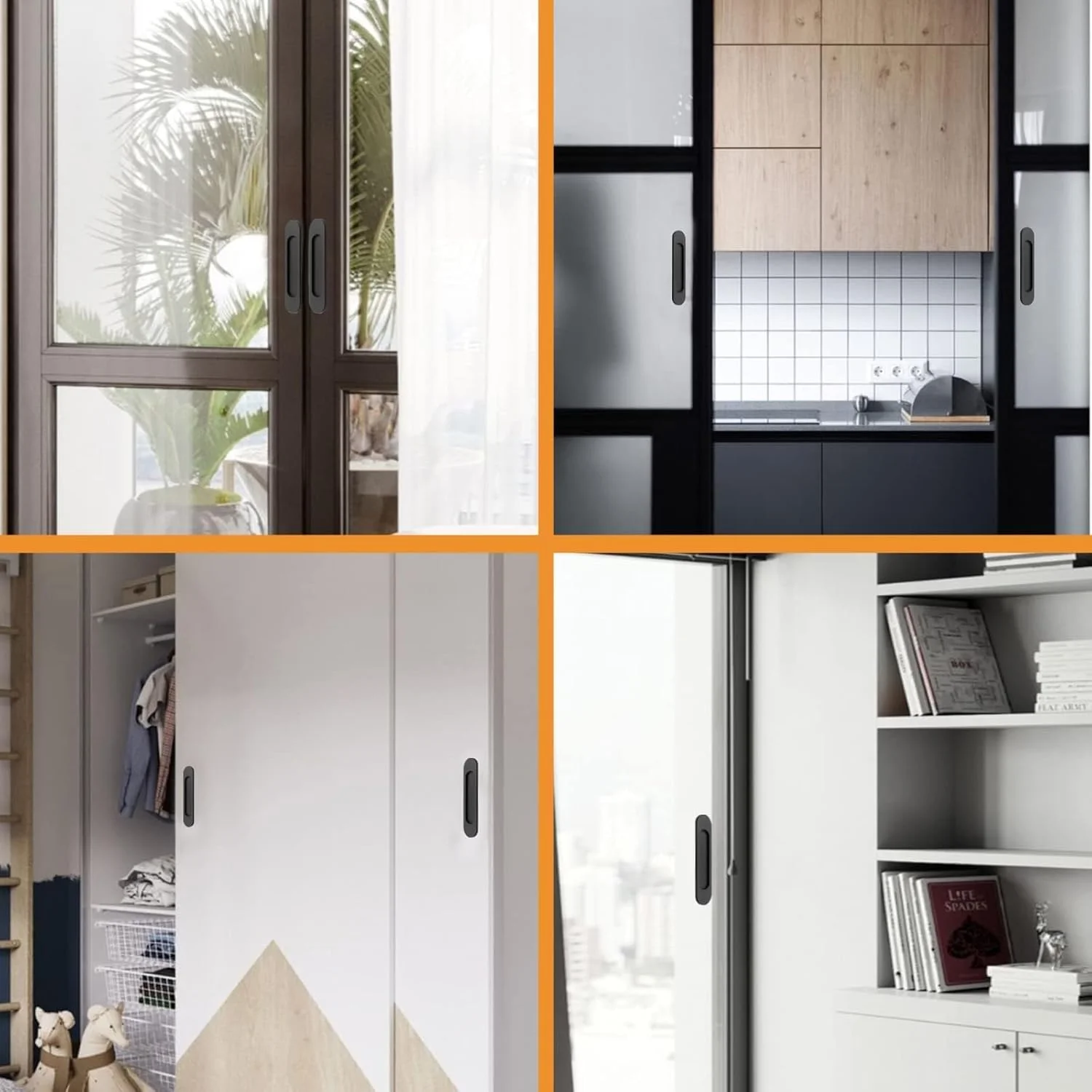 دستگیره کشویی بیضی شکل خود چسب، 2 عدد دستگیره توکار آلیاژ آلومینیوم مشکی مات بدون نیاز به پانچ برای درب های کشویی انبار، پنجره ها، کابینت ها / 18 سانتی متر