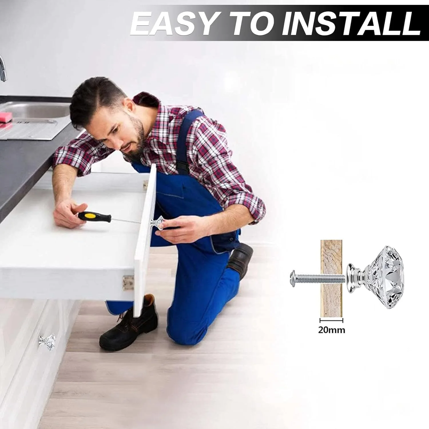 دستگیره های کشو فنری X، دستگیره های کشو کابینت شیشه ای شفاف، 6 عدد دستگیره کابینت الماسی شکل 30 میلی متری با پیچ، دستگیره کمد برای آشپزخانه، کمد لباس، کابینت، حمام، کمد (نقره ای)