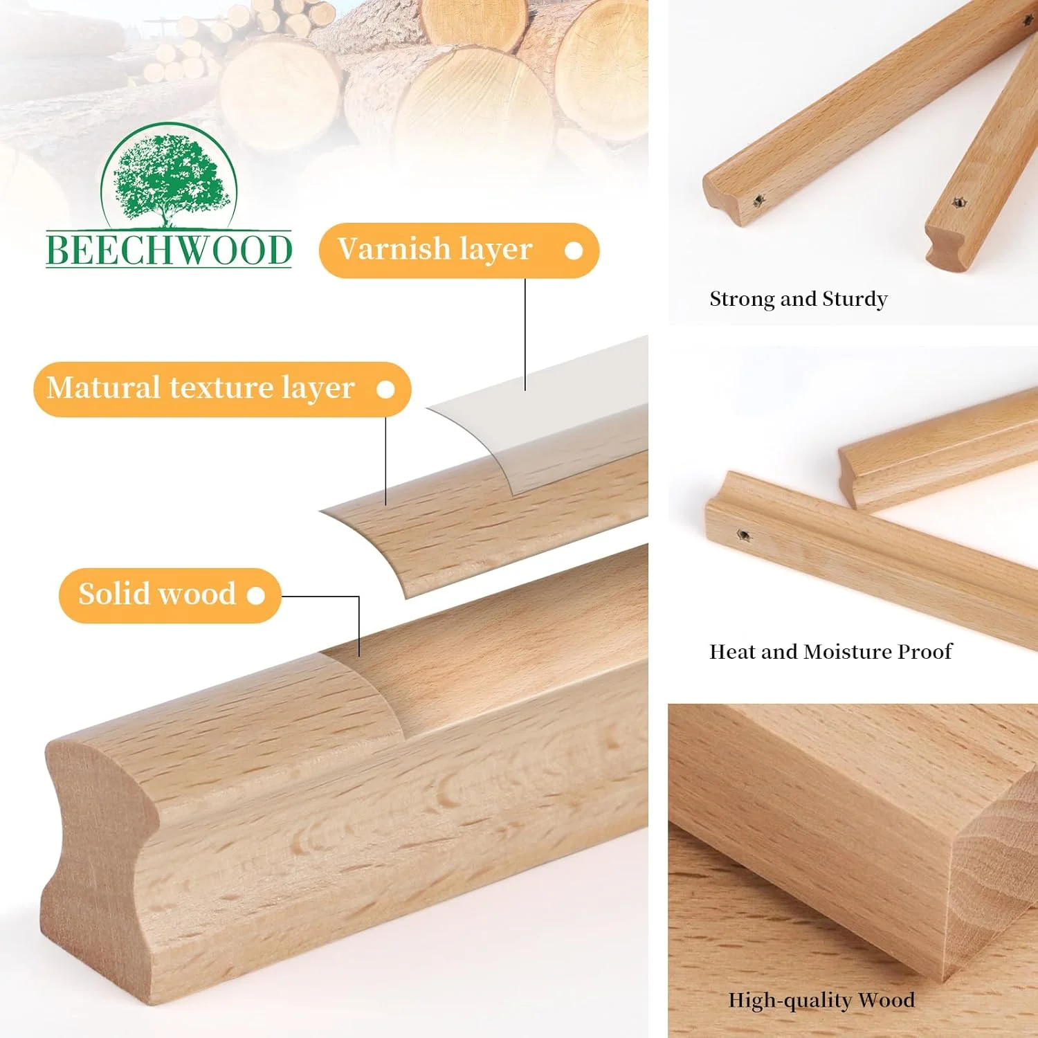 دستگیره چوبی کشو مبلمان آشپزخانه SWAWIS، 6 عددی، 128 میلی متر، دستگیره های مدرن مبلمان با پیچ، دستگیره های چوبی راش برای کابینت ها، کشوها، مبلمان آشپزخانه