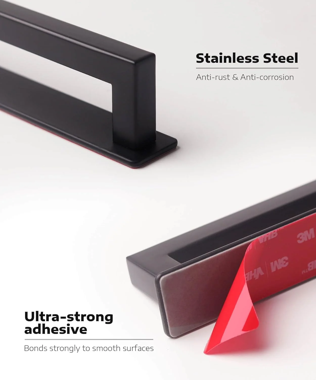 دستگیره کابینت چسبی RVPEKUPE، بسته 2 عددی، دستگیره کشو خود چسب بدون نیاز به سوراخ کاری، مناسب برای کابینت، کمد، درب شیشه ای کشویی حمام - 6 اینچ، مشکی