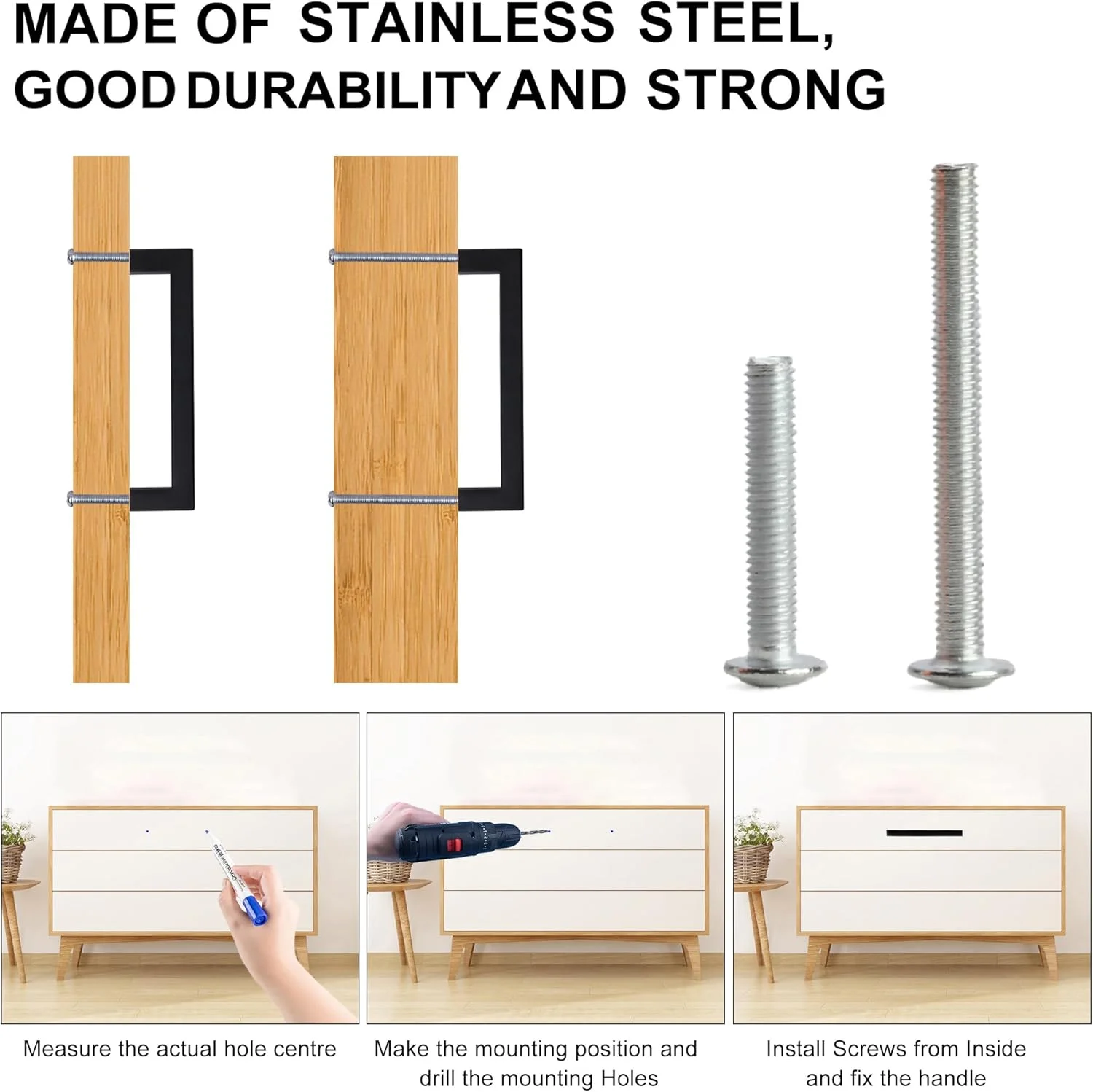 دستگیره کابینت Redunest، دستگیره های مربعی مشکی مات، بسته 2 عددی 5 اینچی، دستگیره های استیل ضد زنگ درب آشپزخانه، دستگیره های سخت افزاری کشو، فاصله مرکز سوراخ 128 میلی متر