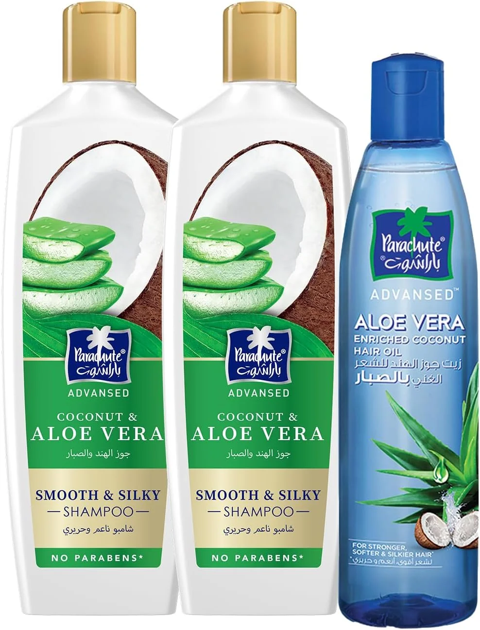 شامپو نارگیل و آلوئه ورا پاراشوت ادونسد برای موهای صاف و ابریشمی 340 میلی لیتر + روغن موی نارگیل غنی شده با آلوئه ورا پاراشوت ادونسد 250 میلی لیتر شامپو نارگیل و آلوئه ورا پاراشوت ادونسد برای موهای صاف و ابریشمی 340 میلی لیتر + روغن موی نارگیل غنی شده با آلوئه ورا پاراشوت ادونسد 250 میلی لیتر