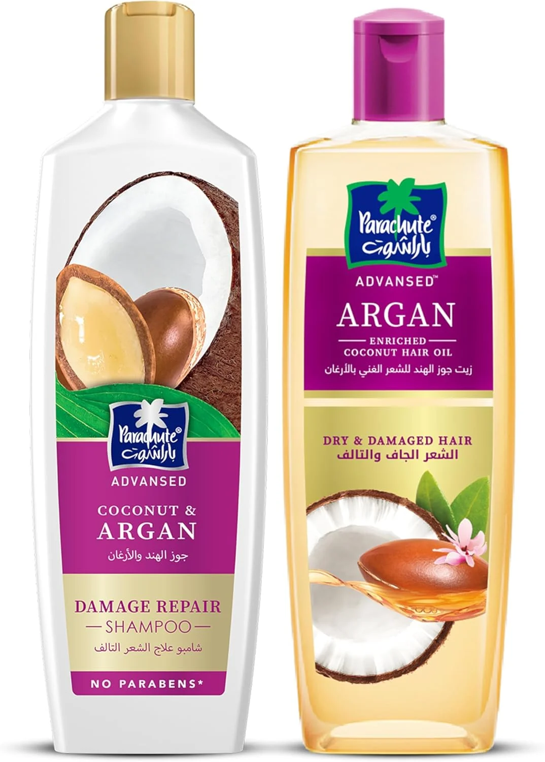 شامپو ترمیم کننده مو نارگیل و آرگان ادونسد پاراشوت 340 میلی لیتر + روغن مو نارگیل غنی شده با آرگان ادونسد پاراشوت برای موهای خشک و آسیب دیده 300 میلی لیتر شامپو ترمیم کننده مو نارگیل و آرگان ادونسد پاراشوت 340 میلی لیتر + روغن مو نارگیل غنی شده با آرگان ادونسد پاراشوت برای موهای خشک و آسیب دیده 300 میلی لیتر