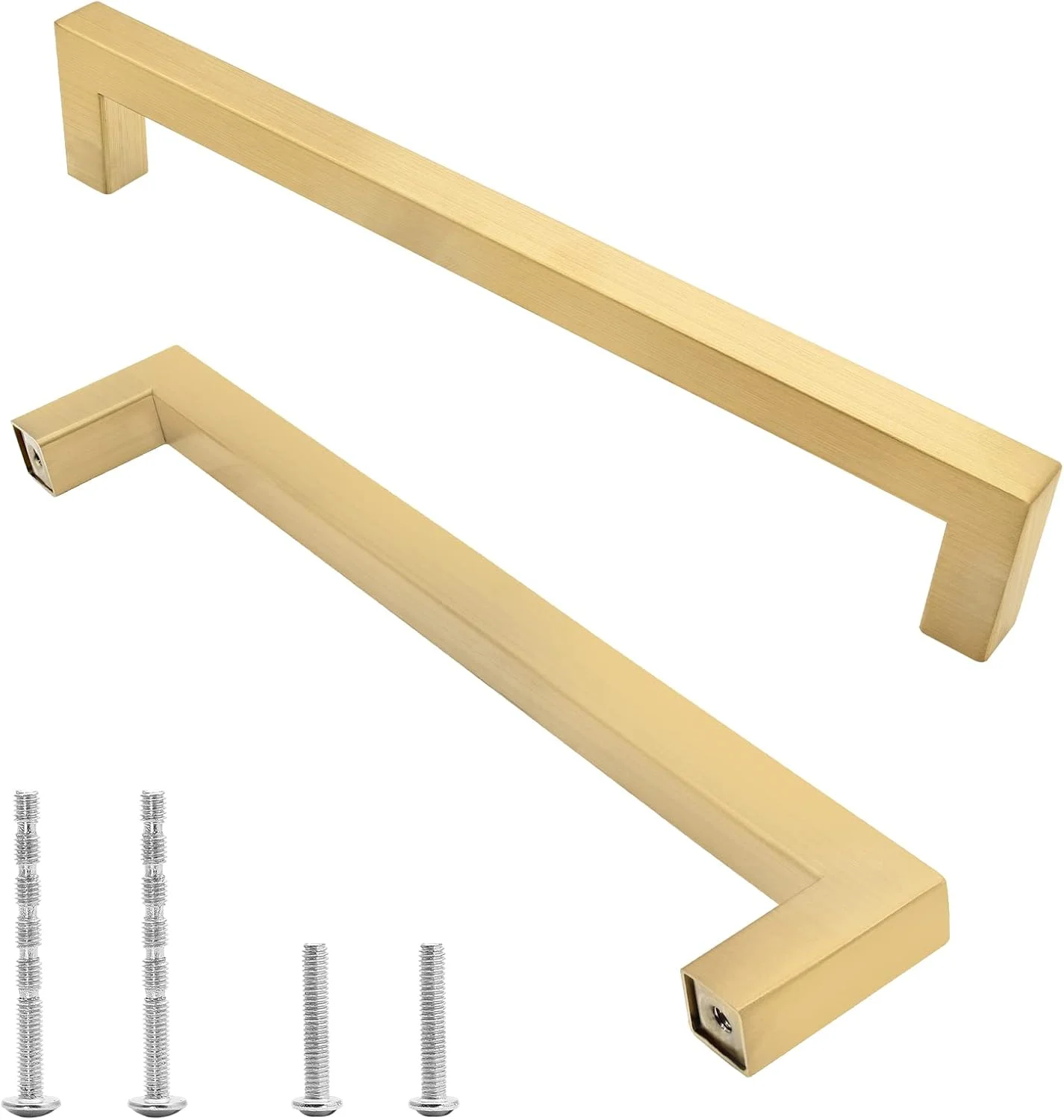 دستگیره کابینت طلایی مات Qjaiune، بسته 12 عددی، دستگیره مربعی کمد، فاصله سوراخ تا سوراخ 192 میلی متر / 7-1/2 اینچ، دستگیره استیل ضد زنگ، دستگیره کشو آشپزخانه برای کمد لباس و روشویی