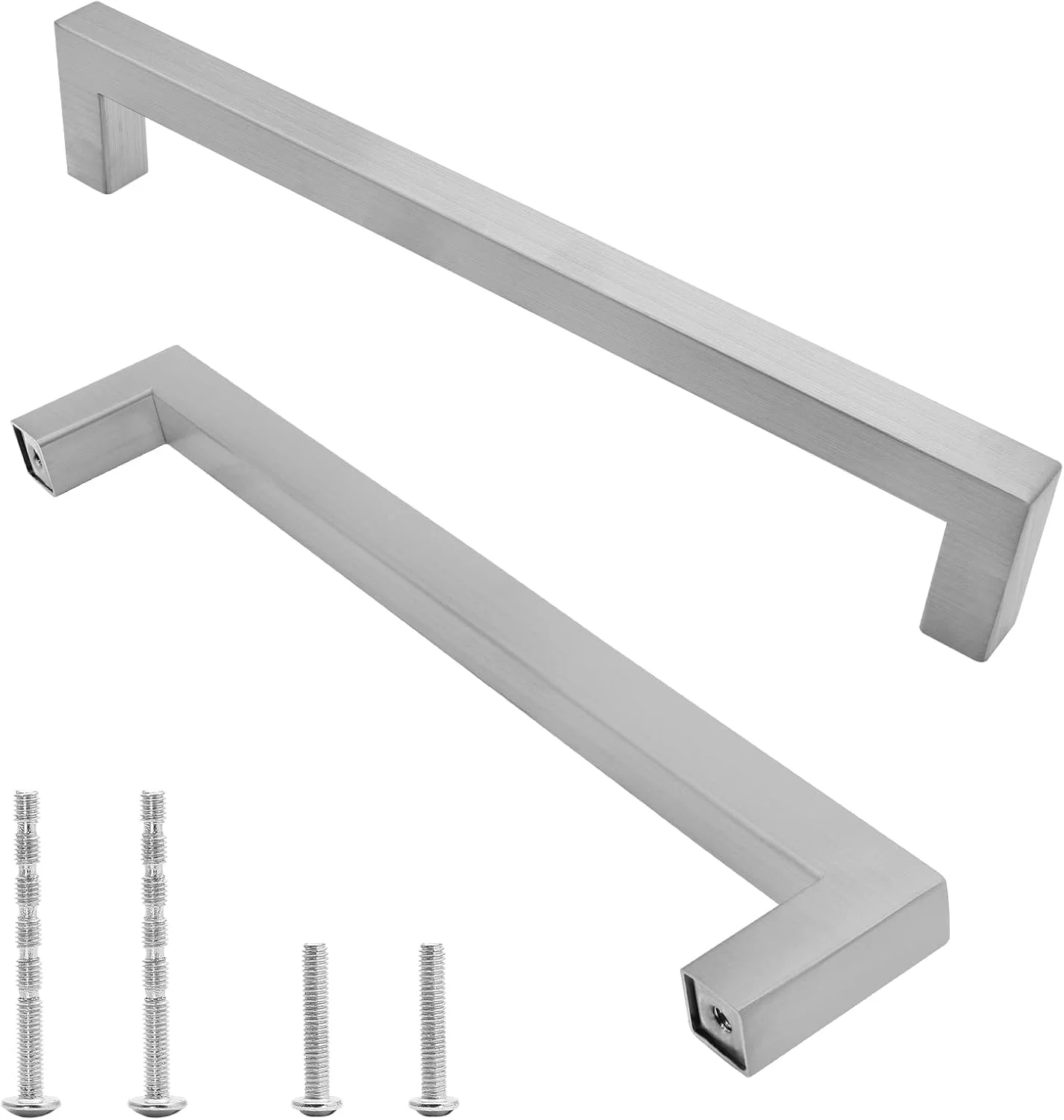 دستگیره کابینت Qjaiune، بسته 12 عددی، نیکل برس خورده، دستگیره مربعی کمد، 224 میلی متر فاصله سوراخ تا سوراخ، دستگیره های استیل ضد زنگ، دستگیره کشو آشپزخانه برای کمد لباس و روشویی