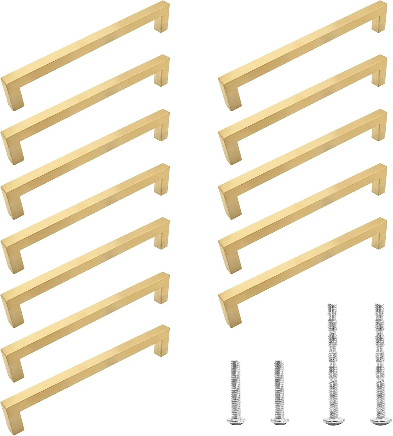 دستگیره کابینت طلایی مات Qjaiune، بسته 12 عددی، دستگیره مربعی کمد، فاصله سوراخ تا سوراخ 192 میلی متر / 7-1/2 اینچ، دستگیره استیل ضد زنگ، دستگیره کشو آشپزخانه برای کمد لباس و روشویی