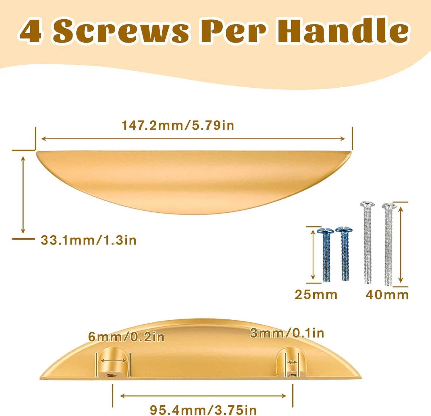 دستگیره کابینت مدرن پریمس، مجموعه سخت افزار مبلمان، دستگیره کابینت، دستگیره کشو، دستگیره در، دستگیره کابینت آشپزخانه، بسته 4 عددی (طلایی، L-4PCS)