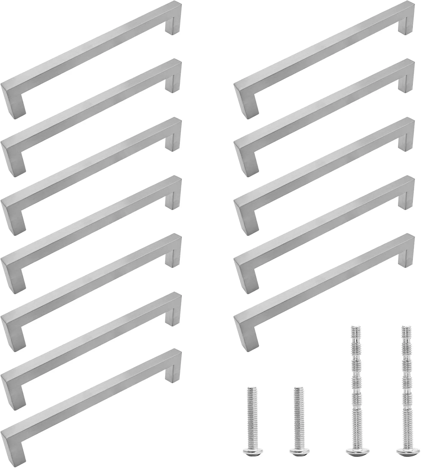 دستگیره کابینت Qjaiune، بسته 12 عددی، نیکل برس خورده، دستگیره مربعی کمد، 224 میلی متر فاصله سوراخ تا سوراخ، دستگیره های استیل ضد زنگ، دستگیره کشو آشپزخانه برای کمد لباس و روشویی