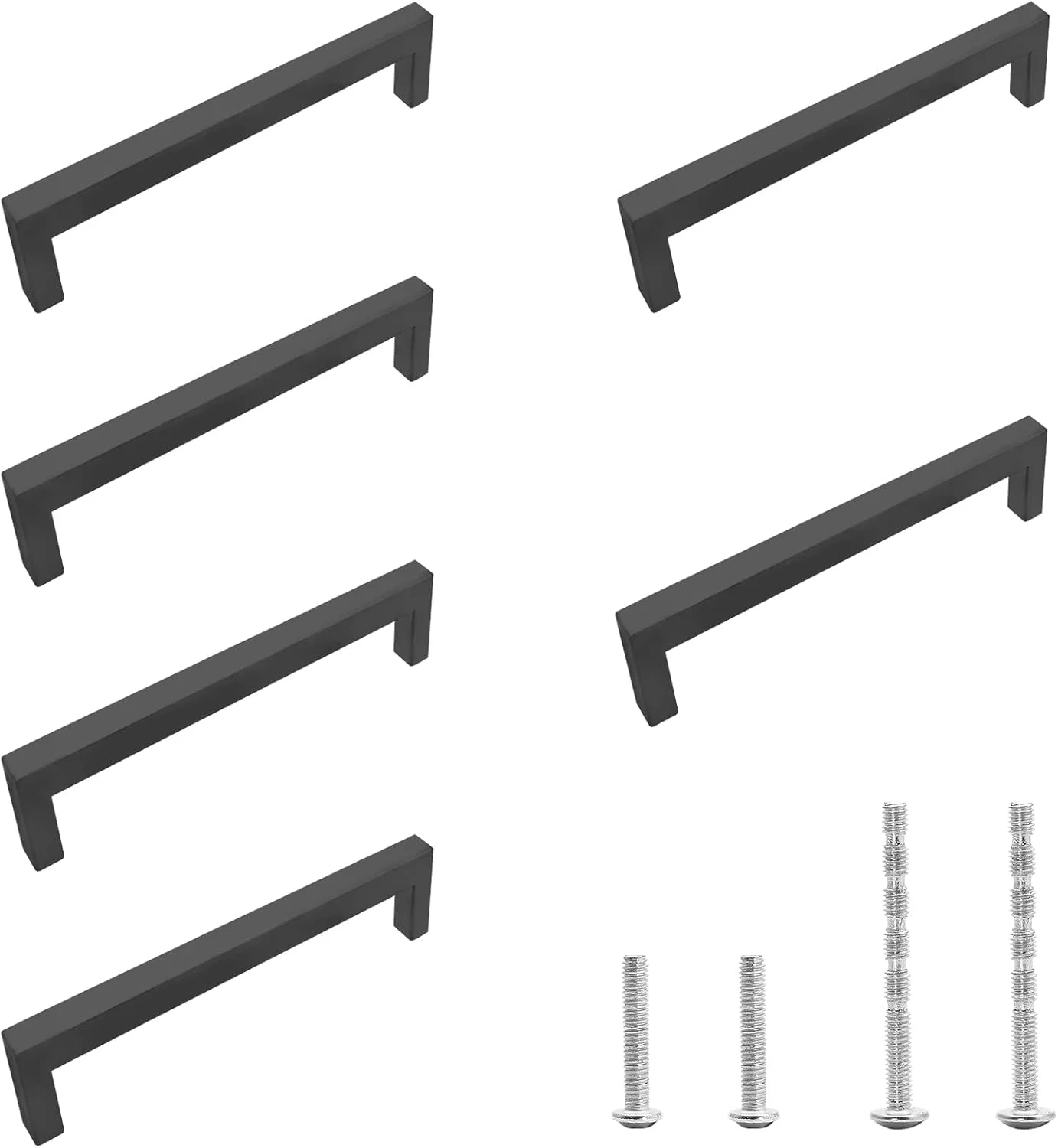 دستگیره کابینت مشکی مات Qjaiune، بسته 6 عددی، دستگیره مربعی کمد، فاصله سوراخ تا سوراخ 128 میلی متر / 5 اینچ، دستگیره استیل ضد زنگ کابینت، دستگیره کشو آشپزخانه برای کمد لباس و روشویی