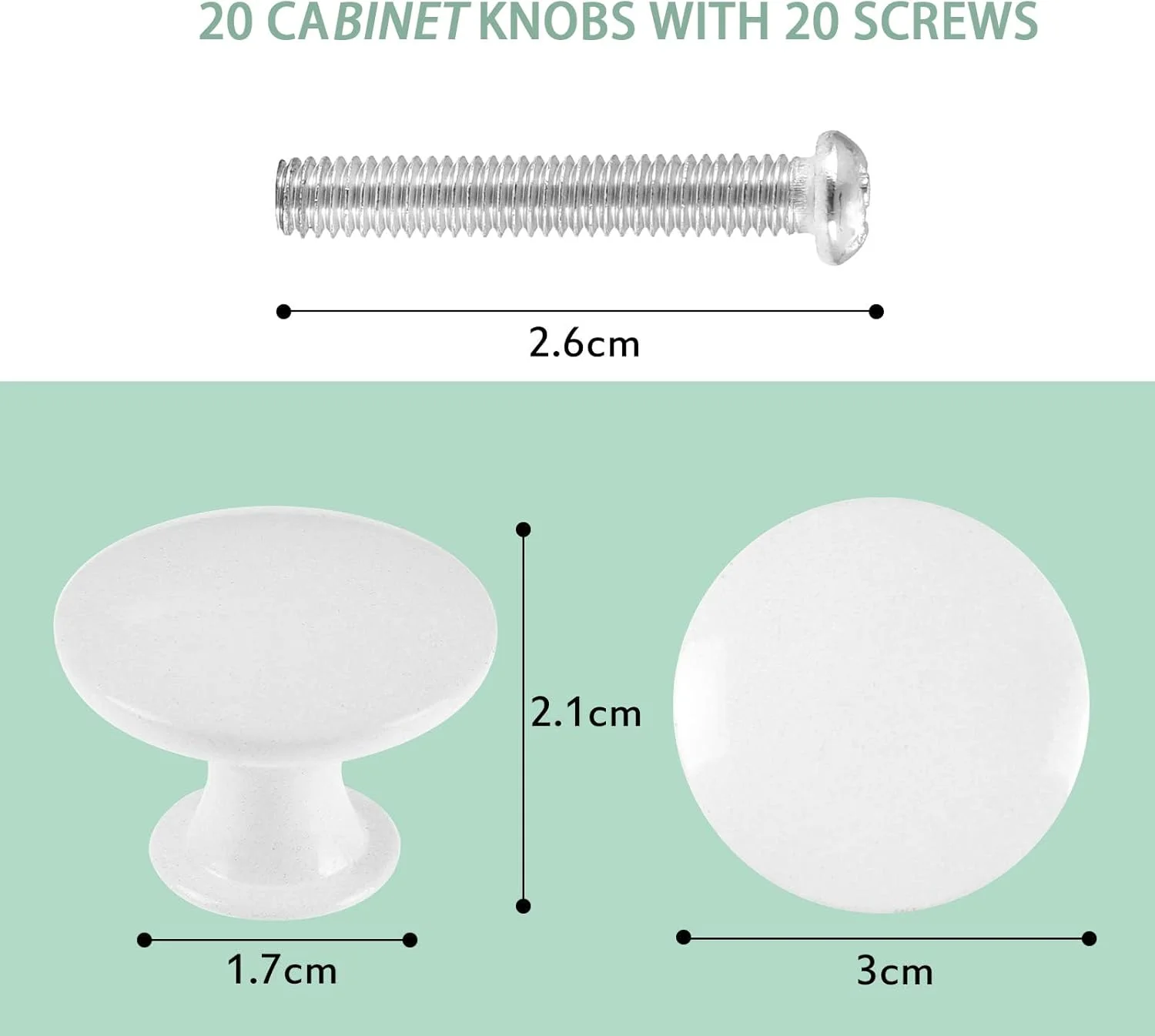 دستگیره و کشوهای برنزی عتیقه QUEENADA، 20 عدد - دستگیره های گرد برنجی 30 میلی متری برای کابینت، کشو، کمد، مبلمان منزل، دفتر، آشپزخانه، حمام (سفید)