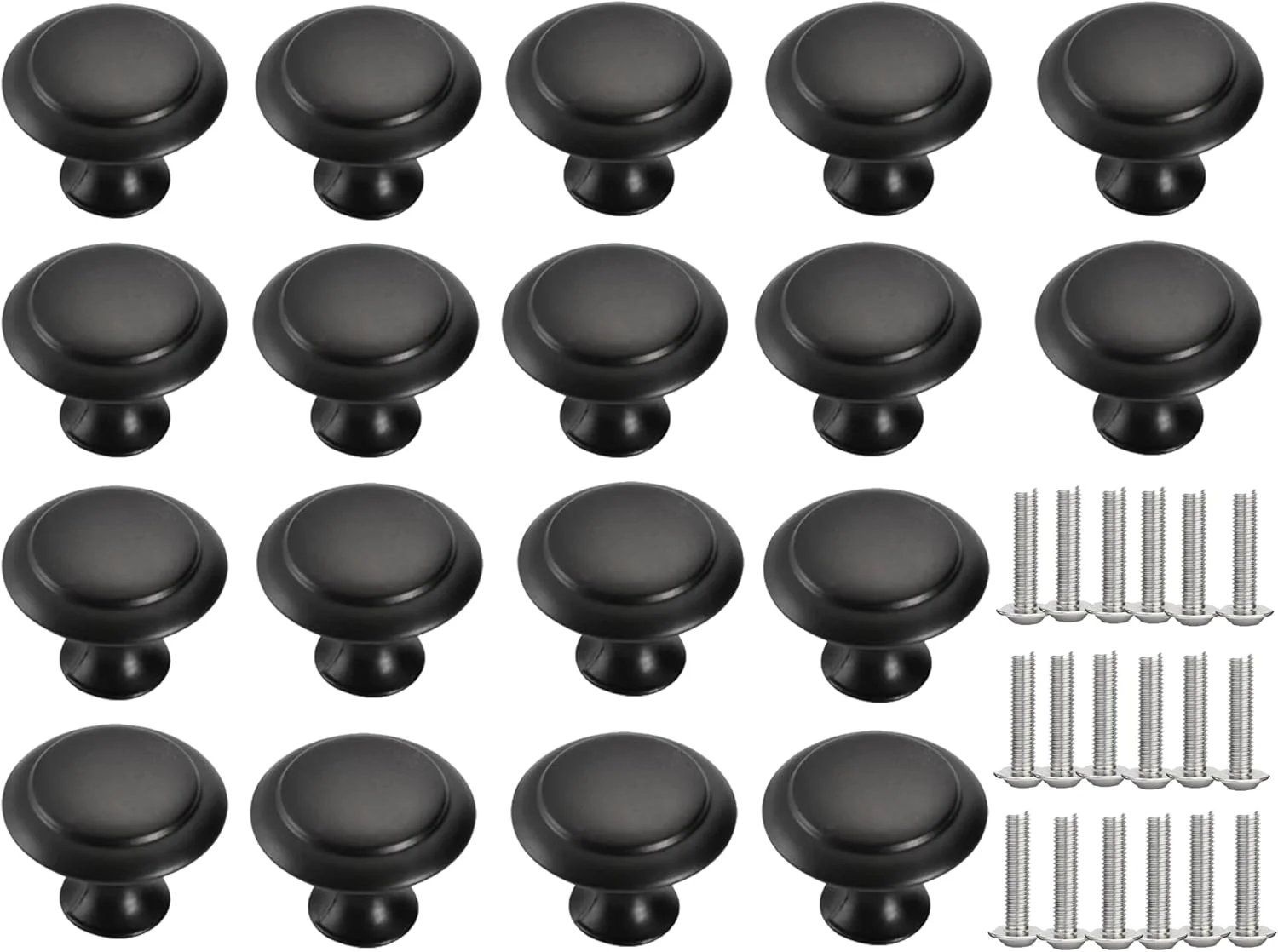 دستگیره کابینت گرد 18 عددی، سخت افزار کشو - دستگیره و کشش مشکی 30 میلی متری برای کمد و آشپزخانه همراه با پیچ