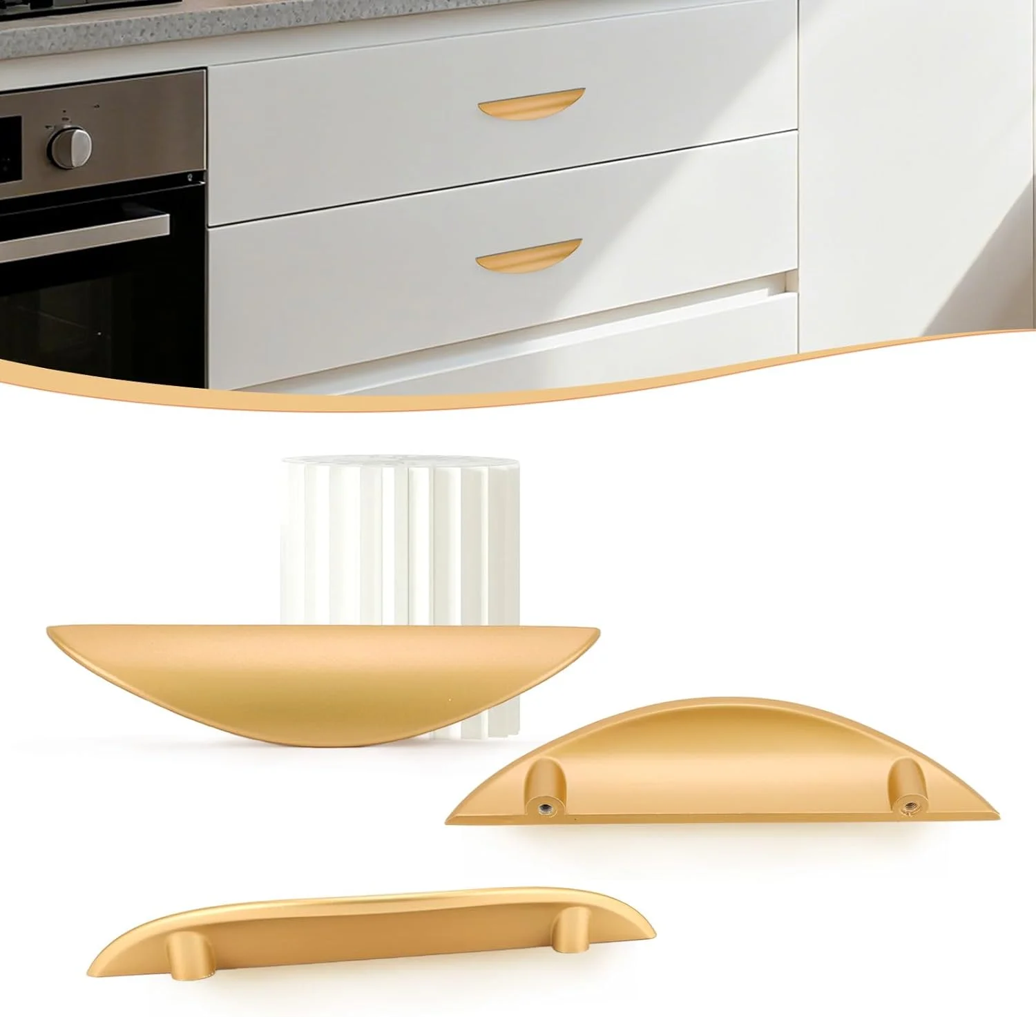 دستگیره کابینت مدرن پریمس، مجموعه سخت افزار مبلمان، دستگیره کابینت، دستگیره کشو، دستگیره در، دستگیره کابینت آشپزخانه، بسته 4 عددی (طلایی، L-4PCS)