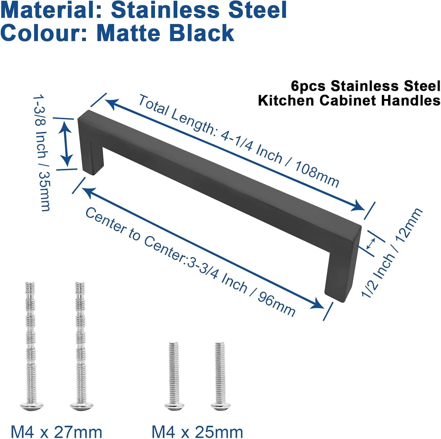 دستگیره کابینت مشکی مات Qjaiune، بسته 6 عددی، دستگیره مربعی کمد، فاصله سوراخ تا سوراخ 96 میلی متر / 3-3/4 اینچ، دستگیره های استیل ضد زنگ، دستگیره کشو آشپزخانه برای کمد لباس و روشویی دستگیره کابینت مشکی مات Qjaiune، بسته 6 عددی، دستگیره مربعی کمد، فاصله سوراخ تا سوراخ 96 میلی متر / 3-3/4 اینچ، دستگیره های استیل ضد زنگ، دستگیره کشو آشپزخانه برای کمد لباس و روشویی