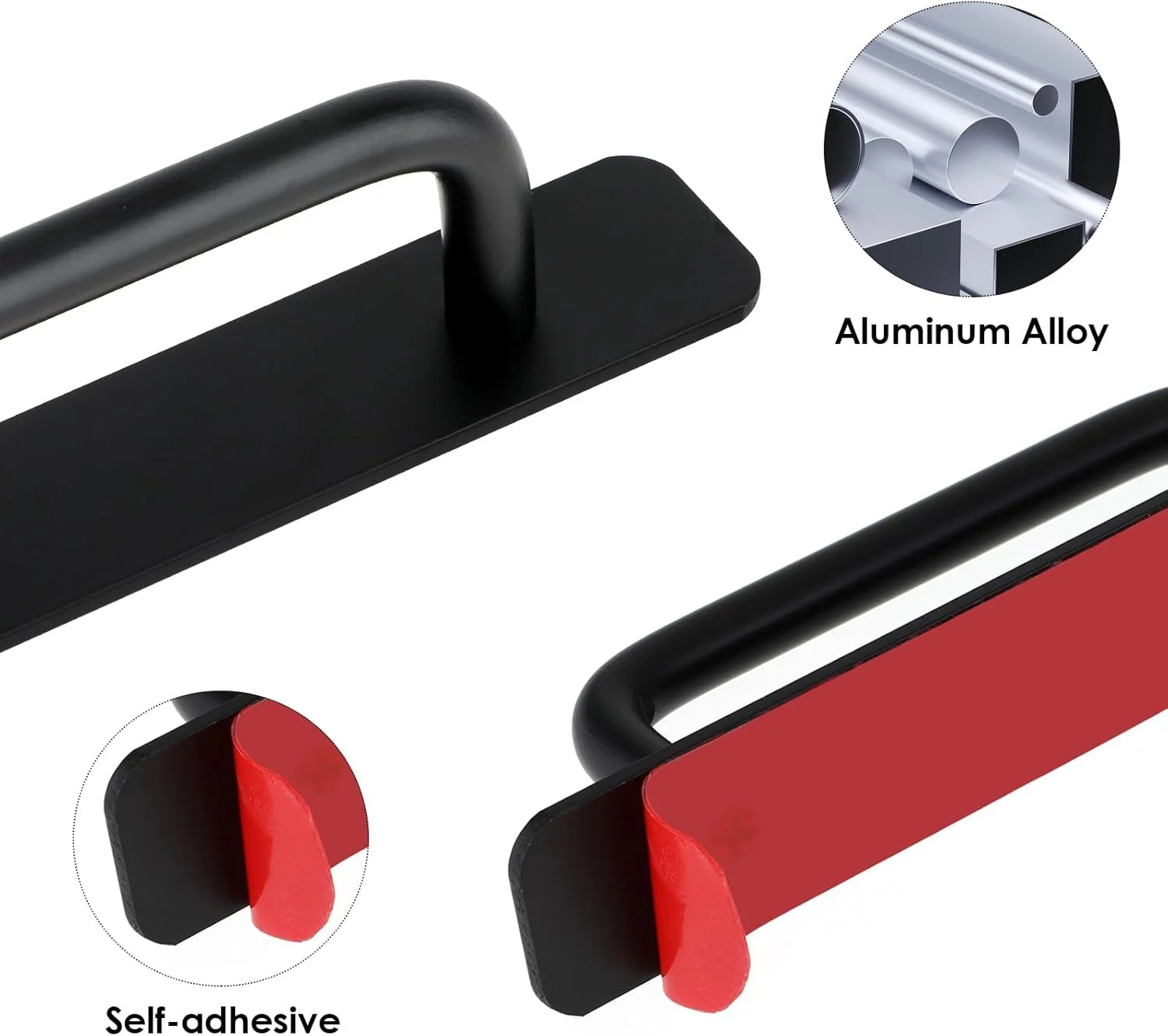 دستگیره های چسبی Prasacco، 2 عدد، دستگیره کابینت، دستگیره درب کشویی، دستگیره درب کمد، دستگیره کششی چسبی برای آشپزخانه، اتاق خواب، پنجره (مشکی)