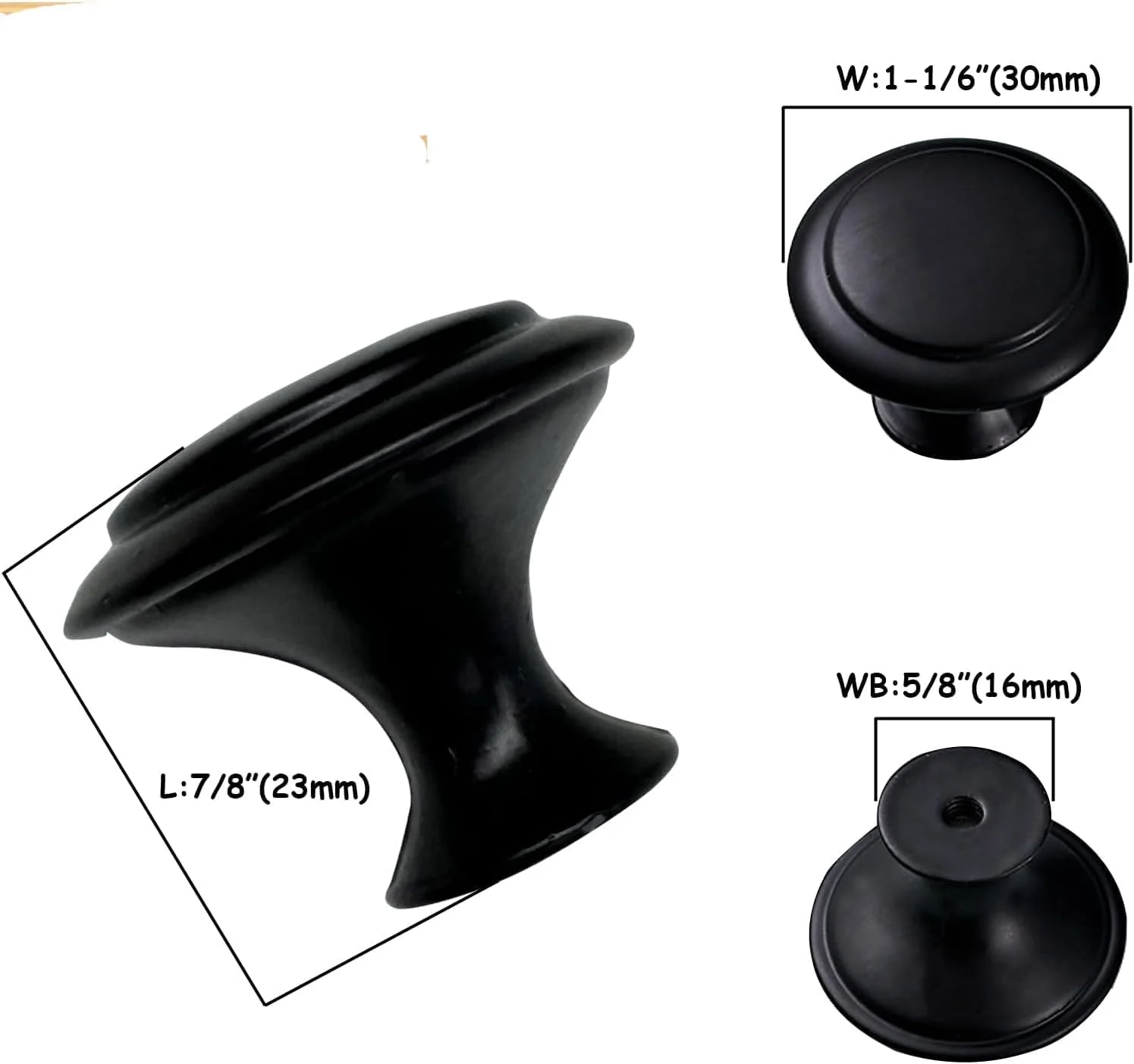 دستگیره کابینت گرد 18 عددی، سخت افزار کشو - دستگیره و کشش مشکی 30 میلی متری برای کمد و آشپزخانه همراه با پیچ